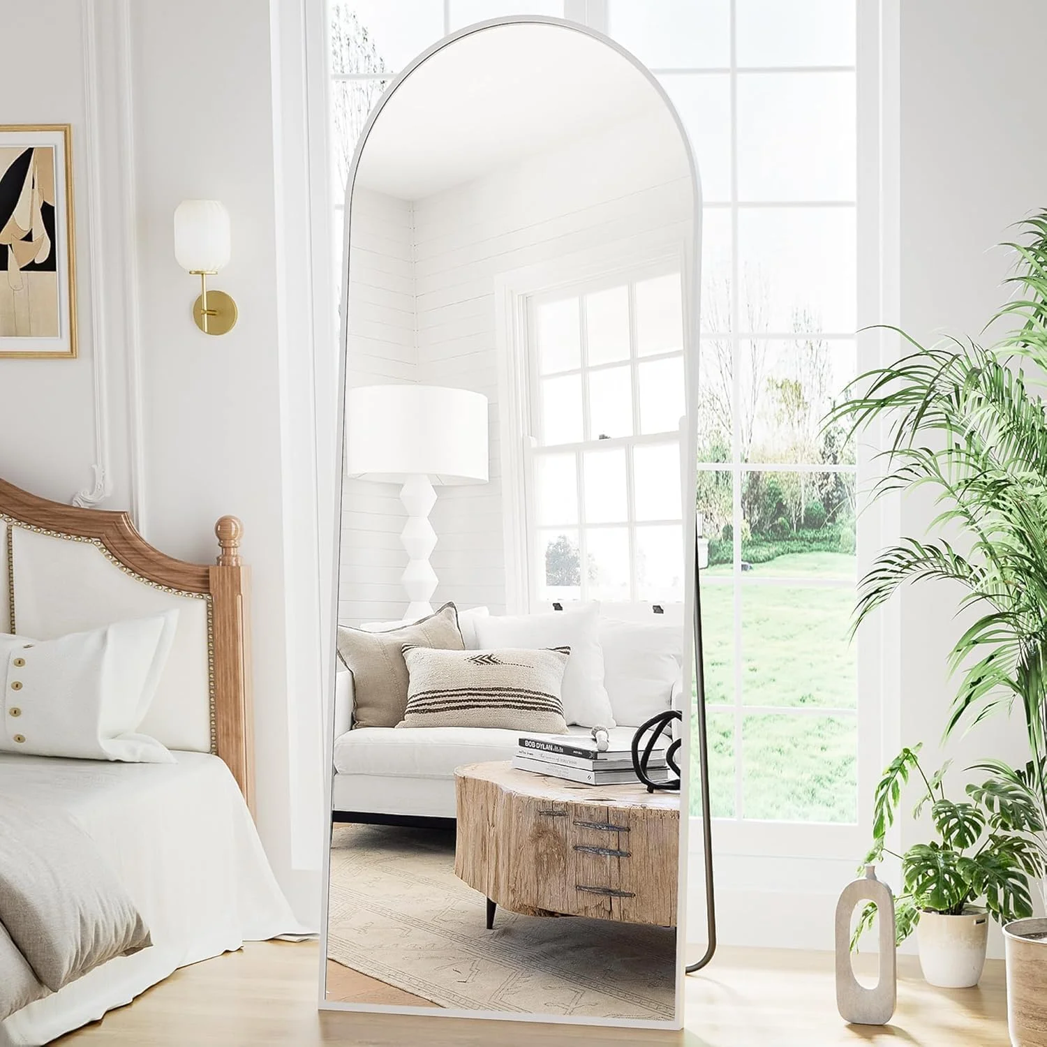 آینه قدی Bluejw با ابعاد تقریبی 60 در 165 سانتی متر، قاب آلیاژ آلومینیوم، مناسب برای اتاق خواب، رختکن و نصب روی دیوار (زاویه راست - نقره ای)