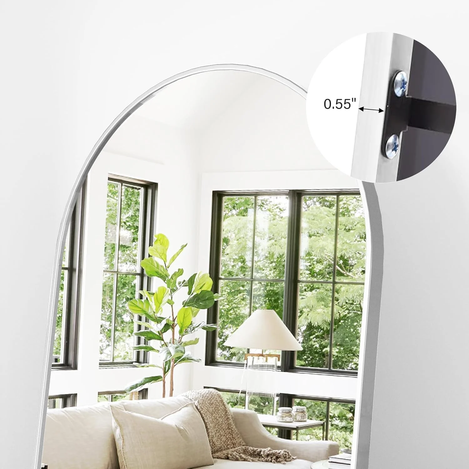 آینه قدی Bluejw با ابعاد تقریبی 60 در 165 سانتی متر، قاب آلیاژ آلومینیوم، مناسب برای اتاق خواب، رختکن و نصب روی دیوار (زاویه راست - نقره ای)