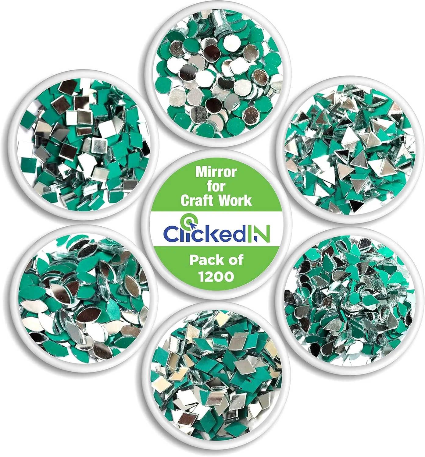 آینه کلیکدین برای کارهای دستی (بسته 1200 عددی)، آینه های کیت مواد هنری لیپان، قطعات کوچک تزئینی برای کارهای دستی DIY، گرد، الماس، مربع، مثلثی، قاب دار، شفاف، نصب روی دیوار