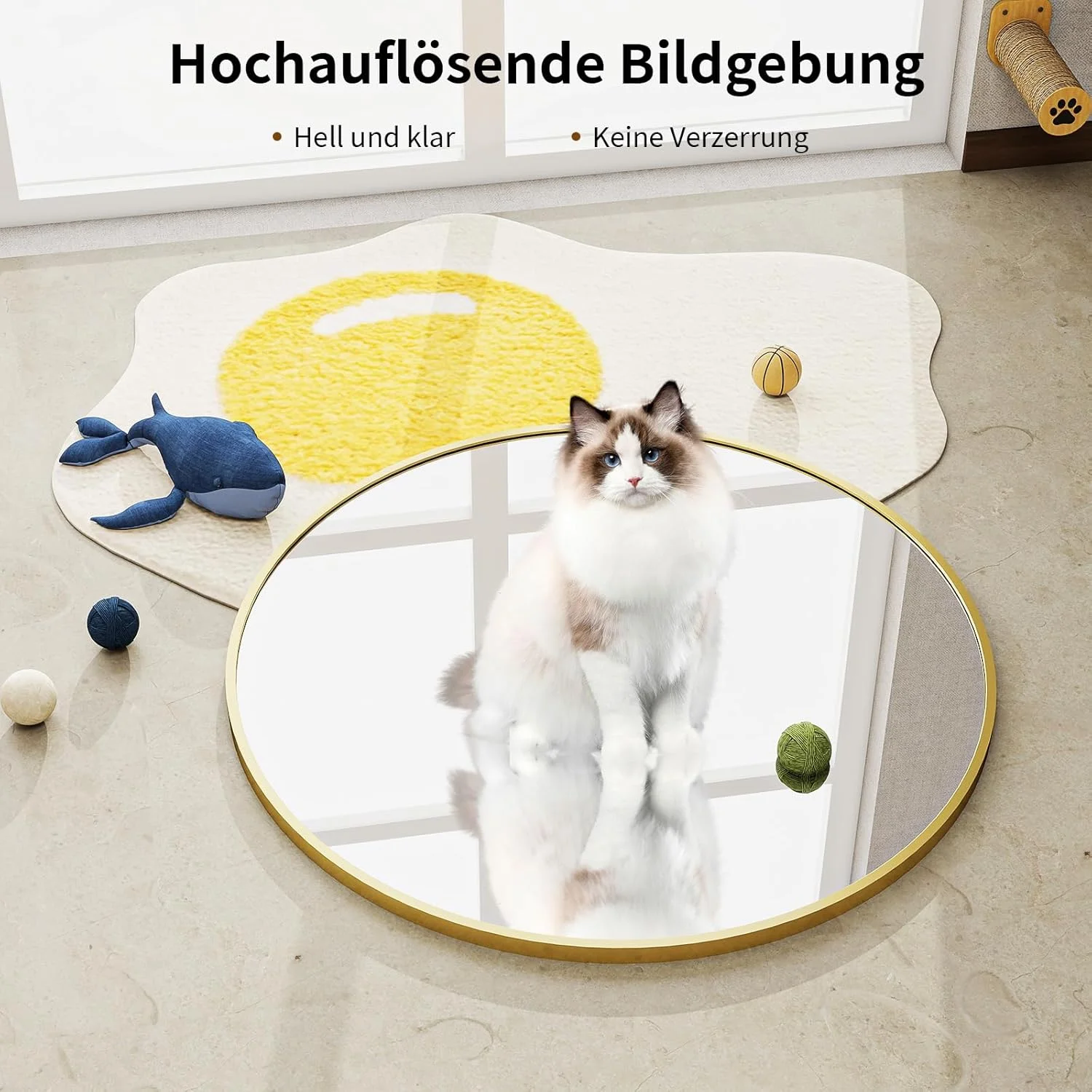 آینه گرد 90 سانتی متری BEAUTYPEAK، آینه دیواری ضد شکست با قاب آلومینیومی، آینه حمام برای آویزان کردن و تکیه دادن، آینه دیواری گرد برای اتاق خواب، حمام، اتاق نشیمن، طلایی