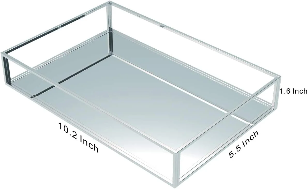 سینی تزئینی آکریلیک Cq، سینی آینه ای نقره ای برای جواهرات، سینی روشویی حمام، سازمان دهنده سینی جواهرات، سینی آرایش برای روشویی و میز آرایش، بسته 1 عددی