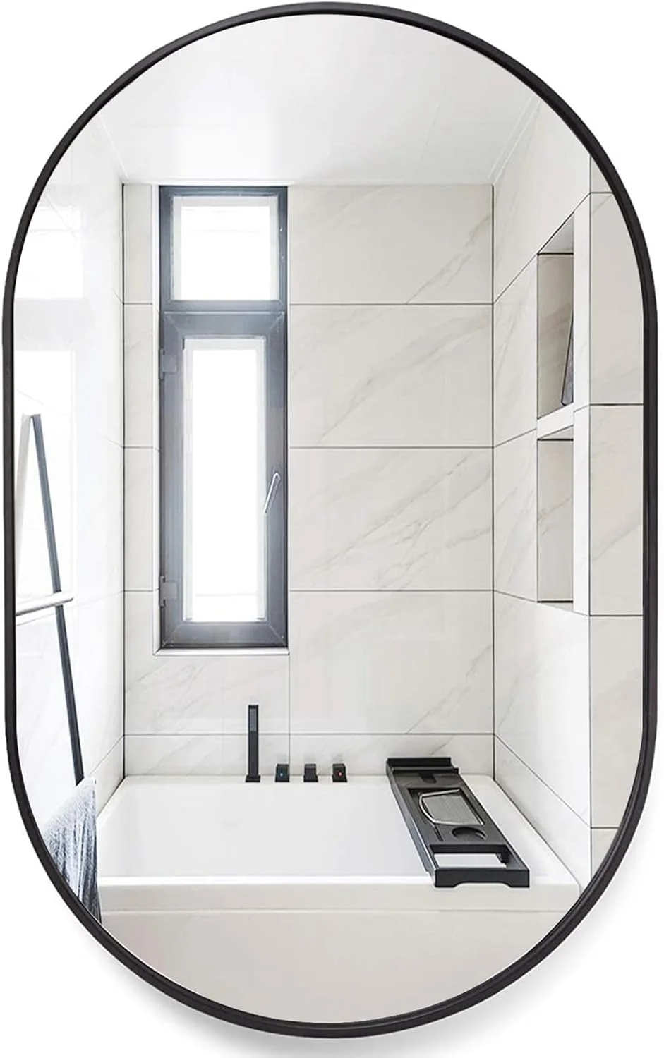 آینه بیضی شکل DAYONG برای حمام، 91x61 سانتی متر، قاب آلیاژ آلومینیوم، آینه تزئینی HD دیواری برای حمام، دستشویی، اتاق خواب، ورودی