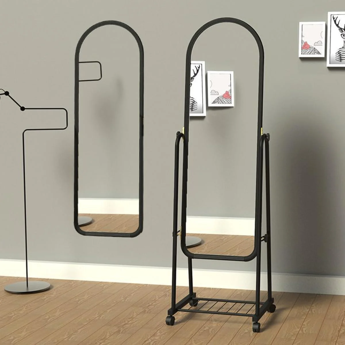 آینه قدی دکوراتیو با قاب فلزی، مناسب اتاق پرو (160X42.5X32.5 سانتی متر) (مشکی)