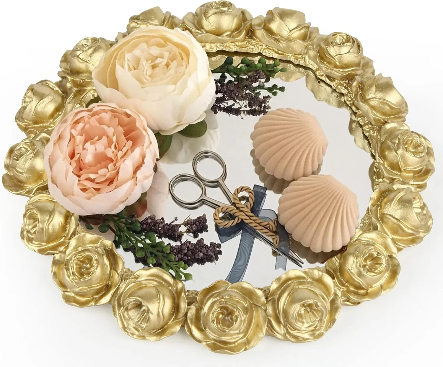 سینی آینه ای Excefore، آینه تزئینی برای نمایش عطر و جواهرات، سینی روشویی و پذیرایی (طلایی)