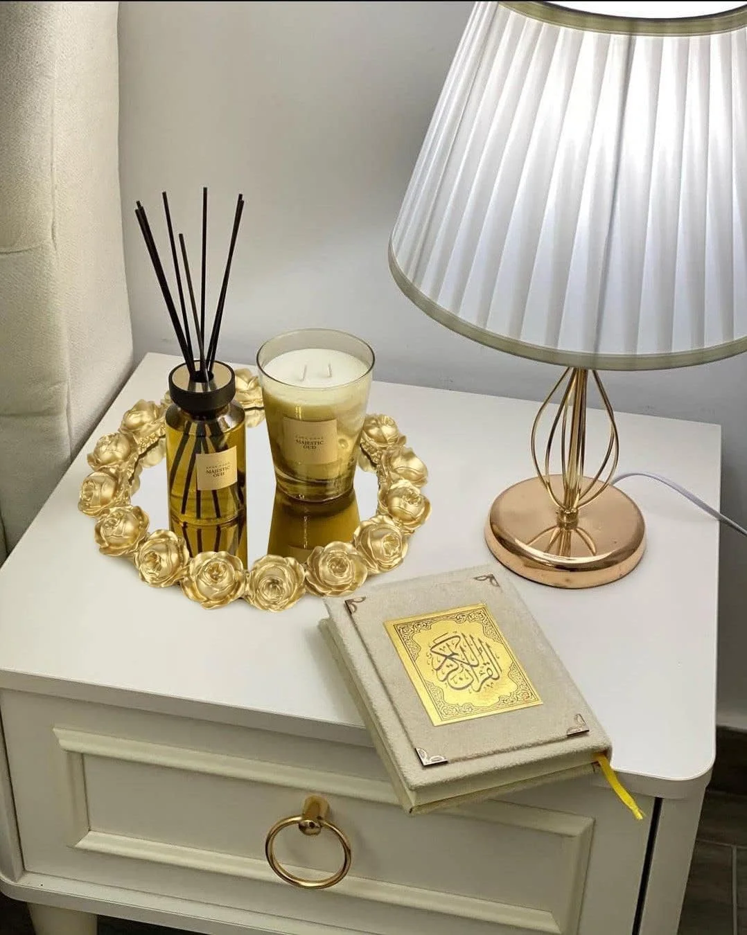 سینی آینه ای Excefore، آینه تزئینی برای نمایش عطر و جواهرات، سینی روشویی و پذیرایی (طلایی)