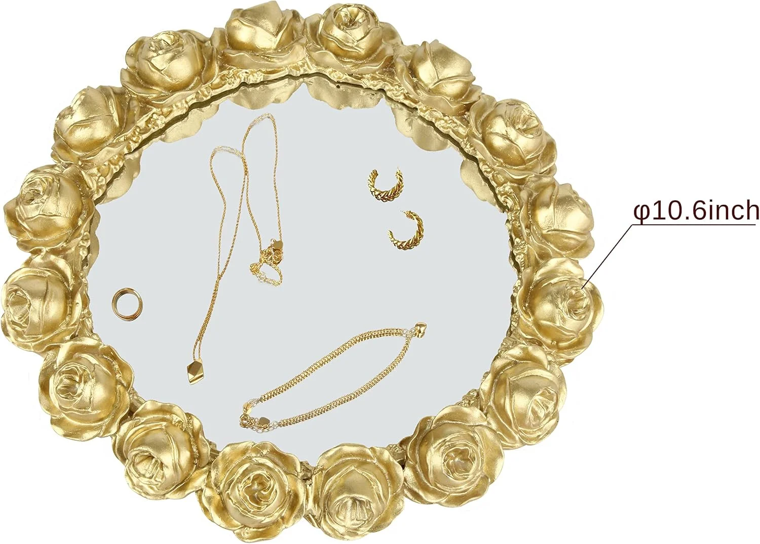 سینی آینه ای Excefore، آینه تزئینی برای نمایش عطر و جواهرات، سینی روشویی و پذیرایی (طلایی)