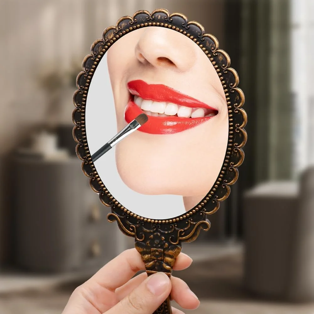 آینه دستی 3 عددی، آینه گلدار برجسته با دسته، آینه آرایشی قابل حمل برای دفتر و مسافرت