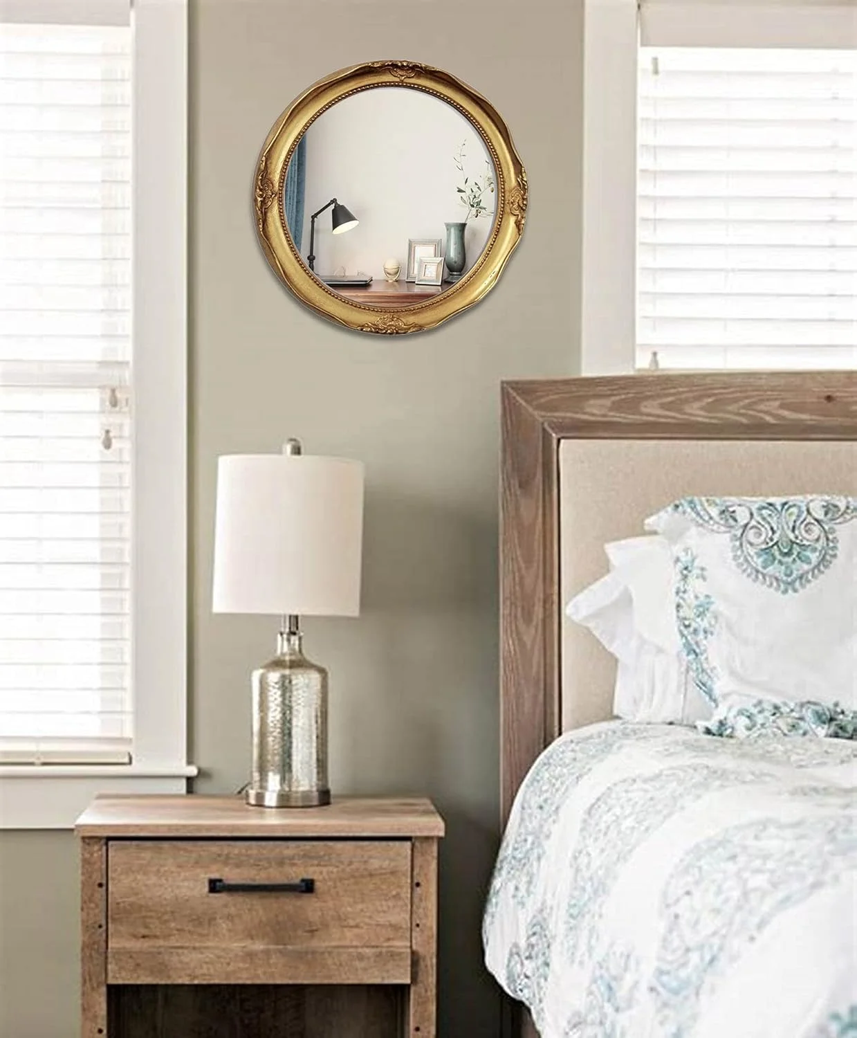 آینه دیواری تزئینی فانروم وینتیج، قطر 31 سانتی متر، آینه آویز گرد طلایی