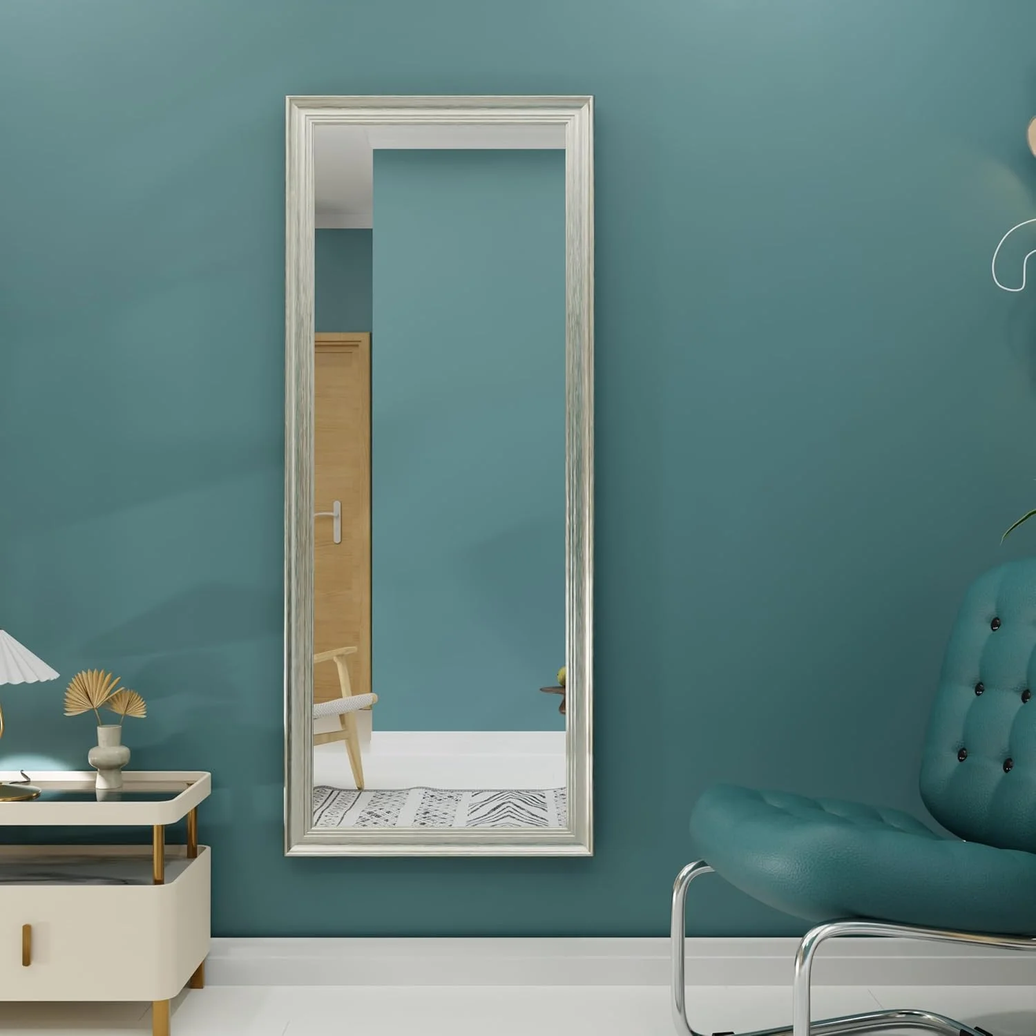 آینه قدی 174 x 74 سانتی متر، قابل آویزان کردن یا تکیه دادن به دیوار، آینه مستطیلی بزرگ اتاق خواب، آینه زمینی، آینه آرایشی، آینه دیواری، قاب PVC