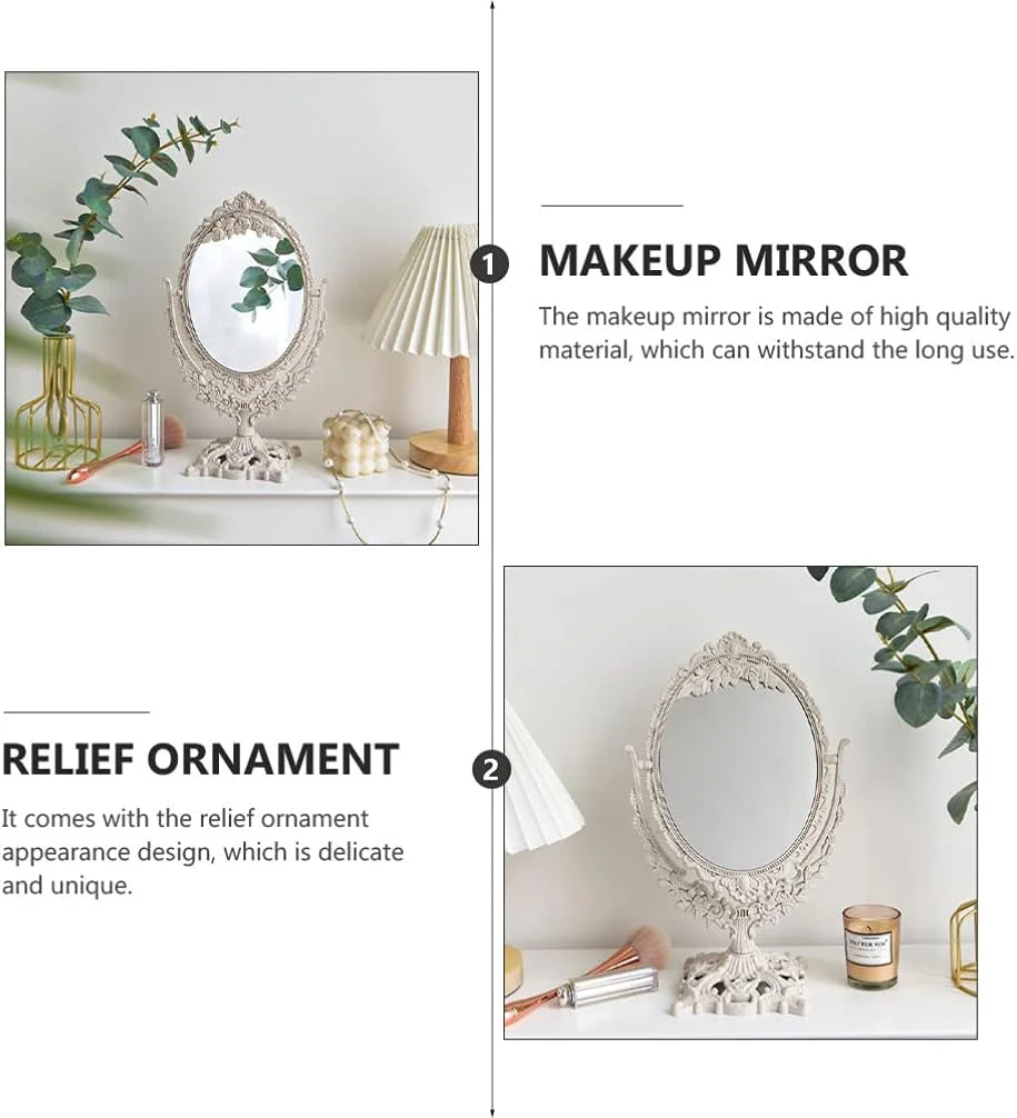 آینه آرایشی رومیزی Healifty، آینه رومیزی آرایش، آینه قدیمی با پایه، آینه های تزئینی به سبک عتیقه، آینه آرایشی