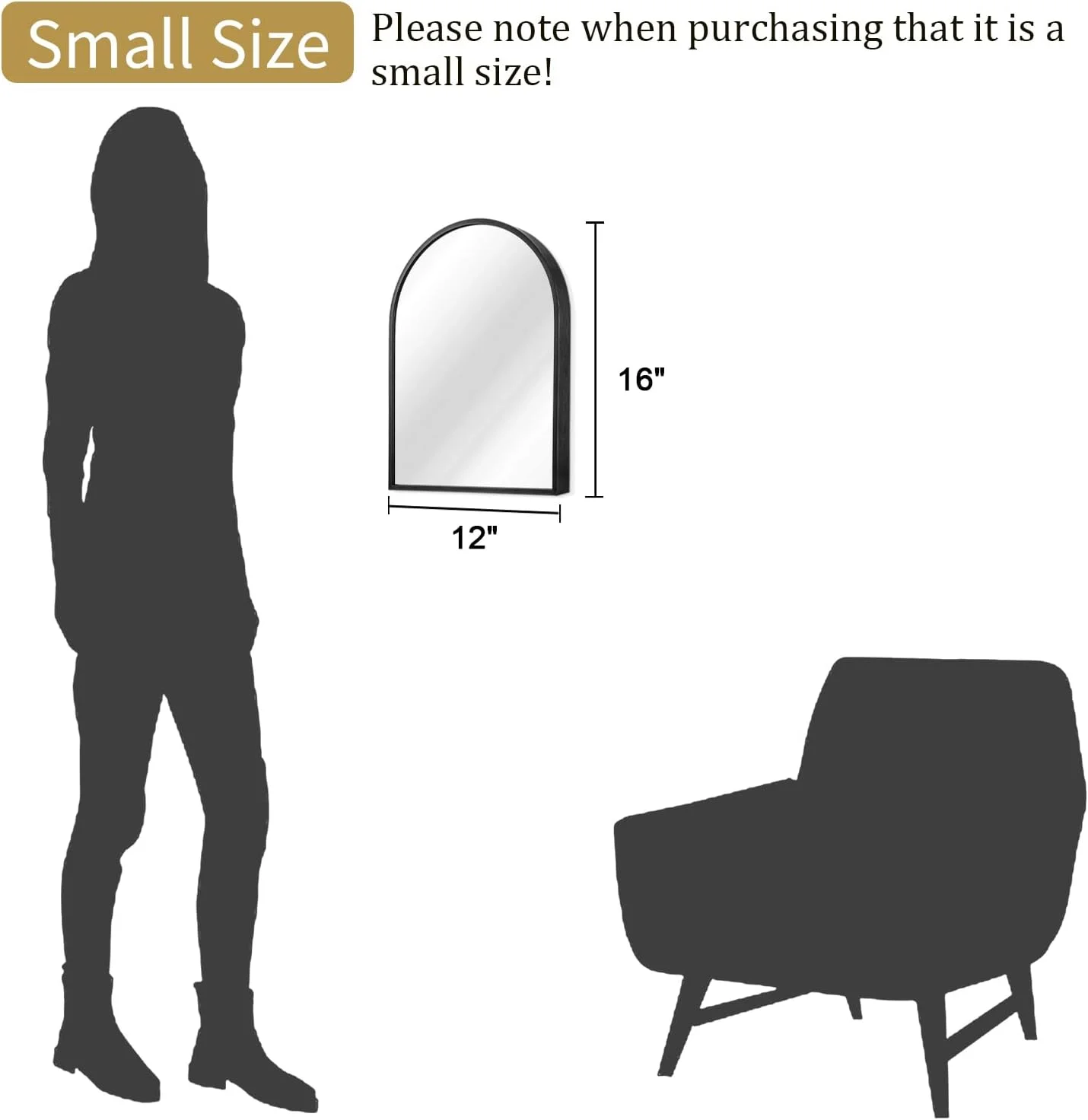 آینه دیواری قوسی مشکی با قاب آلیاژ آلومینیوم، مناسب حمام، آینه فلزی برس خورده برای اتاق نشیمن، اتاق خواب، ورودی، دکوراسیون منزل، 16 در 12 اینچ آینه دیواری قوسی مشکی با قاب آلیاژ آلومینیوم، مناسب حمام، آینه فلزی برس خورده برای اتاق نشیمن، اتاق خواب، ورودی، دکوراسیون منزل، 16 در 12 اینچ