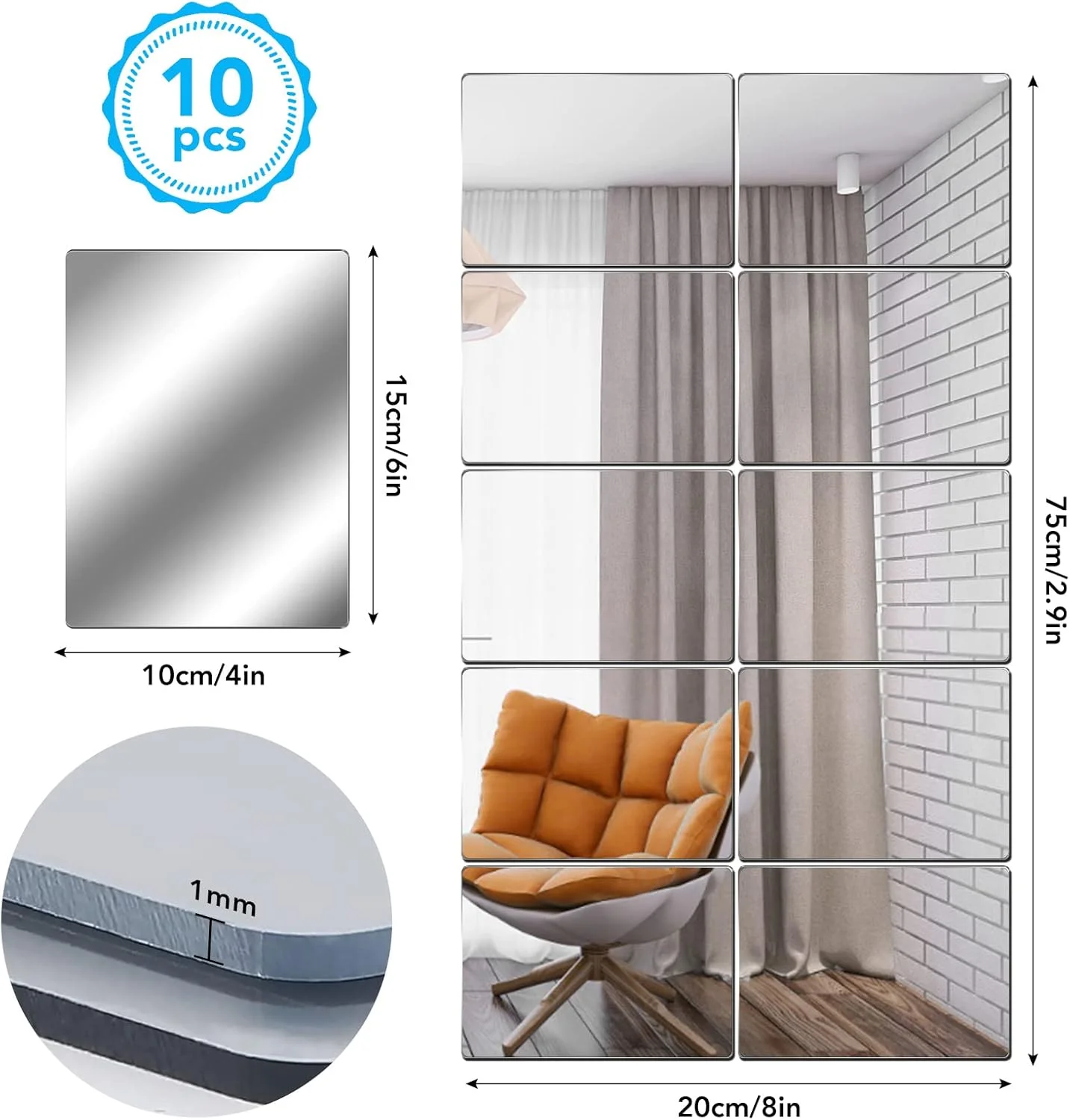 بسته 10 عددی آینه های اکریلیک، برچسب آینه، آینه دیواری DIY برای چسباندن، نشکن، برای آینه های چسبی دیواری، آینه های تمام قد، کاشی های آینه، آینه تزئینی، دکوراسیون دیوار، 10 x بسته 10 عددی آینه های اکریلیک، برچسب آینه، آینه دیواری DIY برای چسباندن، نشکن، برای آینه های چسبی دیواری، آینه های تمام قد، کاشی های آینه، آینه تزئینی، دکوراسیون دیوار، 10 x