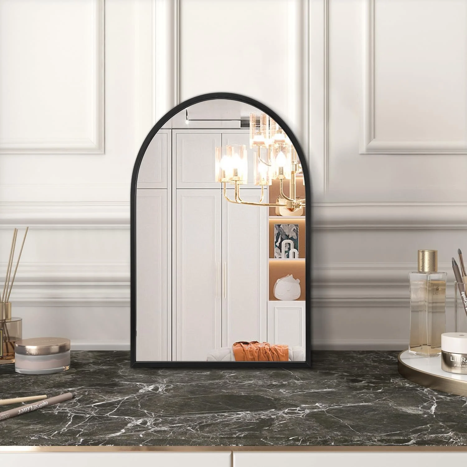 آینه دیواری قوسی مشکی با قاب آلیاژ آلومینیوم، مناسب حمام، آینه فلزی برس خورده برای اتاق نشیمن، اتاق خواب، ورودی، دکوراسیون منزل، 16 در 12 اینچ آینه دیواری قوسی مشکی با قاب آلیاژ آلومینیوم، مناسب حمام، آینه فلزی برس خورده برای اتاق نشیمن، اتاق خواب، ورودی، دکوراسیون منزل، 16 در 12 اینچ