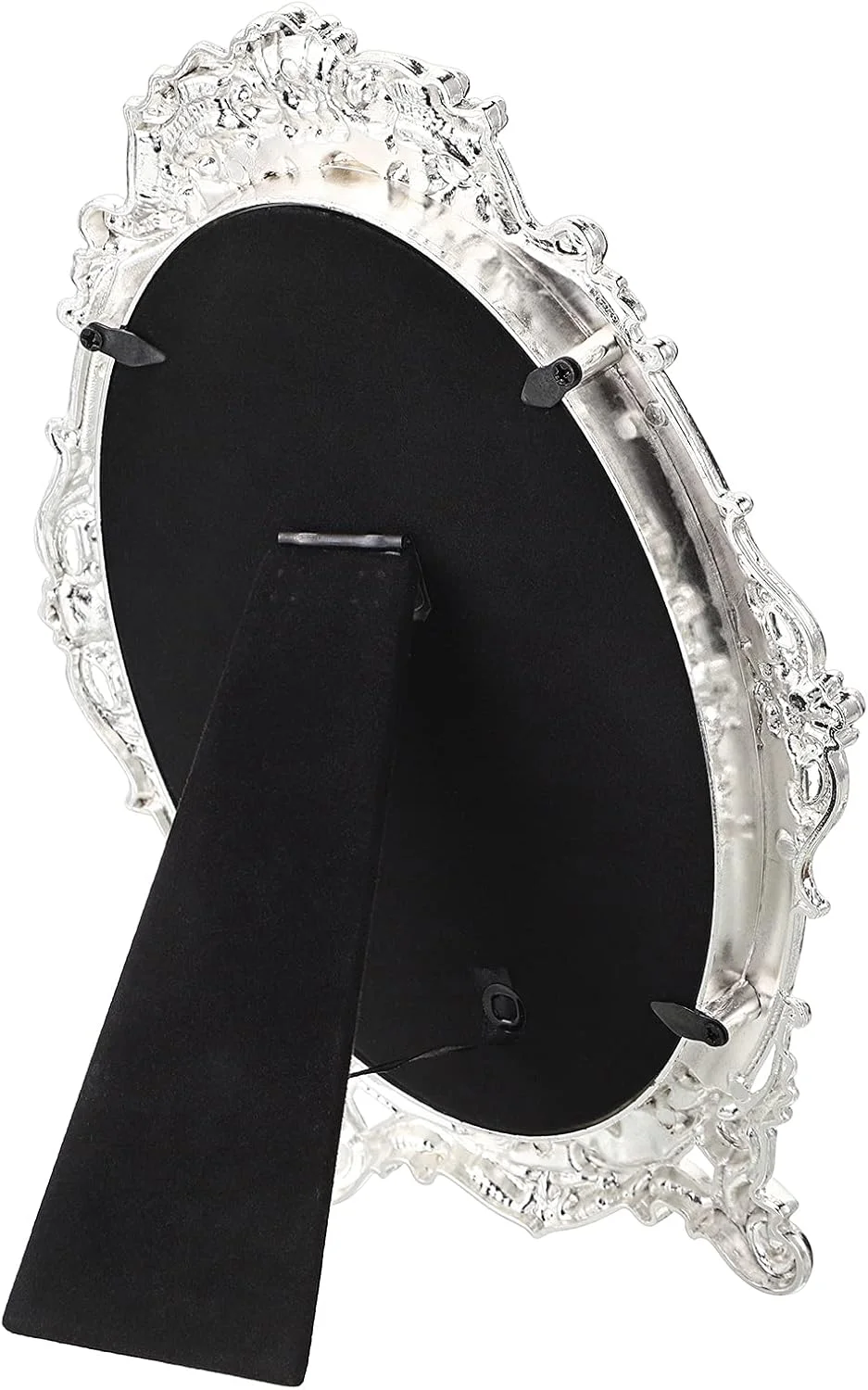 آینه آرایشی رومیزی کوچک JUXYES با پایه فلزی طرح قدیمی، آینه رومیزی با گل های برجسته عتیقه، آینه بیضی شکل تزئینی رترو برای میز