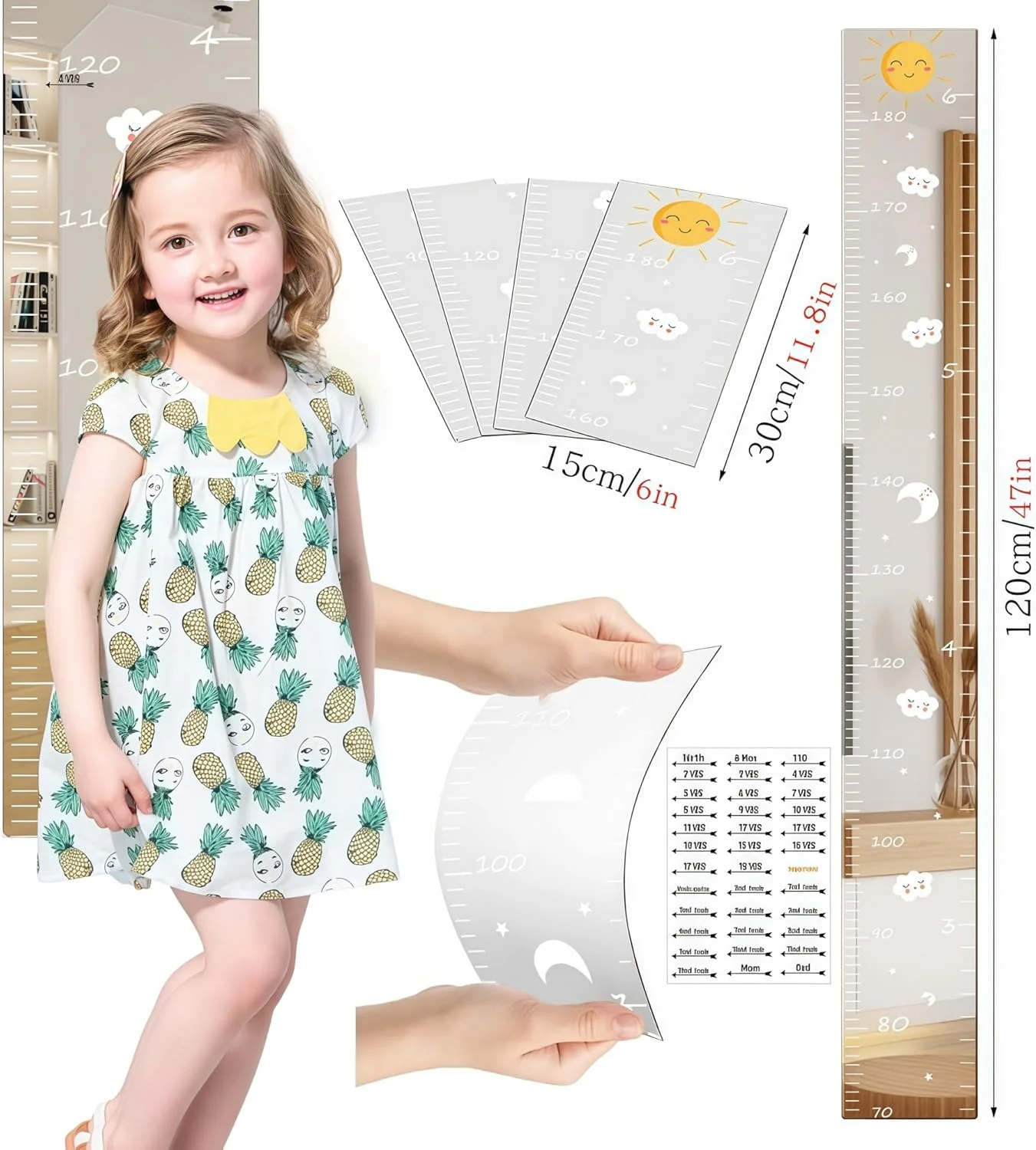 نمودار قد آینه ای اکریلیک Lolotzii برای کودکان - استیکرهای دیواری نمودار رشد با آینه تزئینی تمام قد، دکوراسیون دیواری نشکن اتاق کودک، طراحی پازلی برای اتاق نشیمن، اتاق خواب، اتاق بازی