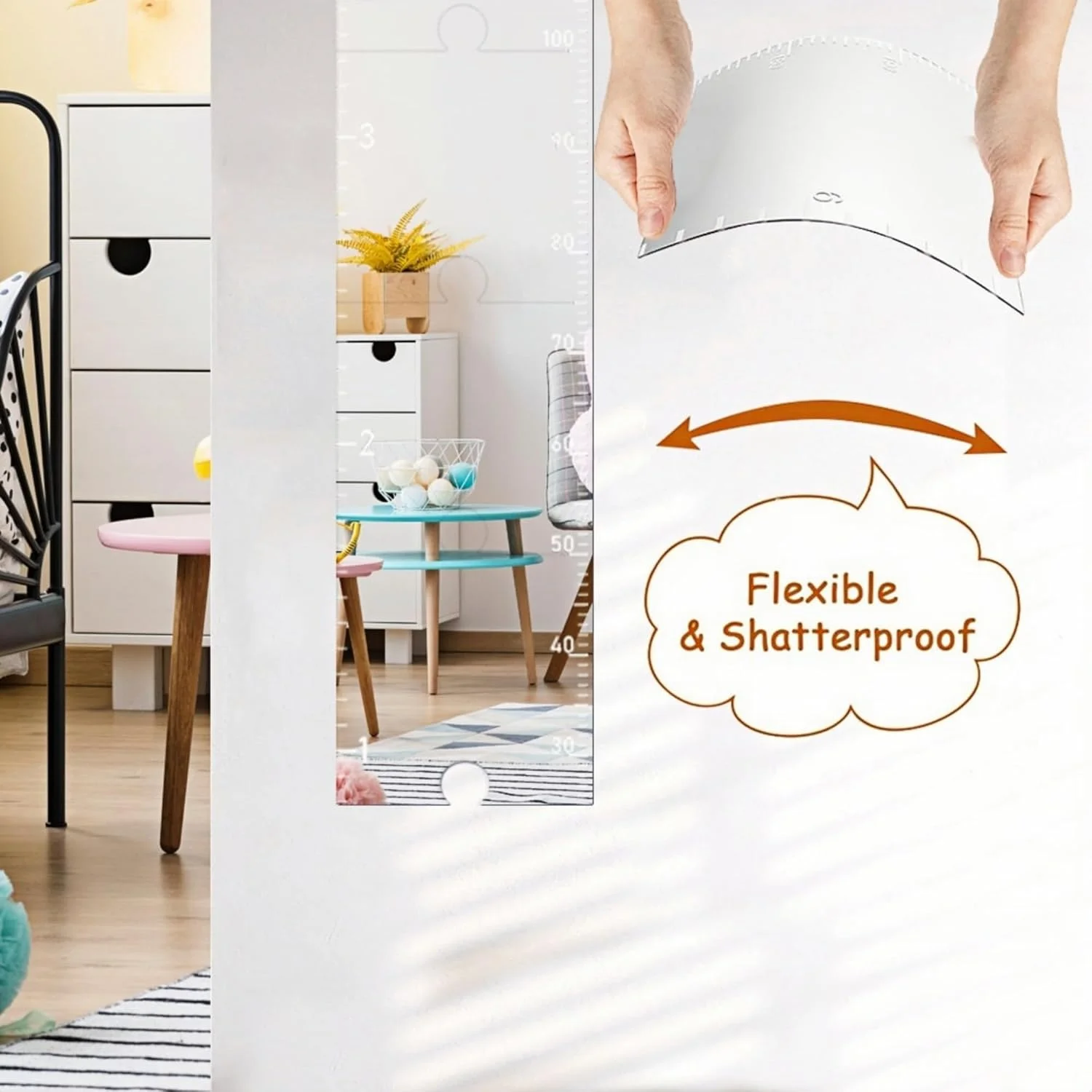 نمودار قد آینه ای اکریلیک Lolotzii برای کودکان - استیکرهای دیواری نمودار رشد با آینه تزئینی تمام قد، دکوراسیون دیواری نشکن اتاق کودک، طراحی پازلی برای اتاق نشیمن، اتاق خواب، اتاق بازی