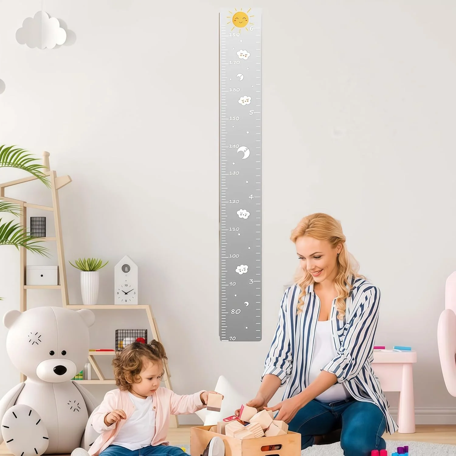 نمودار قد آینه ای اکریلیک Lolotzii برای کودکان - استیکرهای دیواری نمودار رشد با آینه تزئینی تمام قد، دکوراسیون دیواری نشکن اتاق کودک، طراحی پازلی برای اتاق نشیمن، اتاق خواب، اتاق بازی