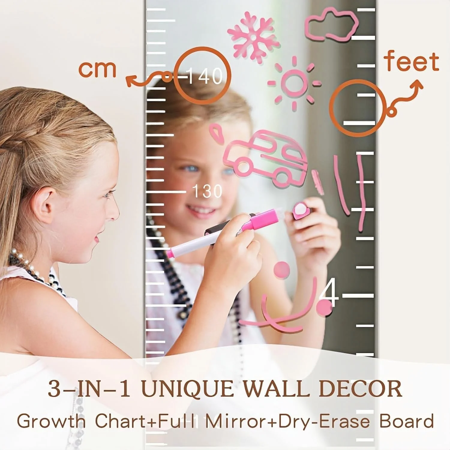 نمودار قد آینه ای اکریلیک Lolotzii برای کودکان - استیکرهای دیواری نمودار رشد با آینه تزئینی تمام قد، دکوراسیون دیواری اتاق کودک ضد شکست، طراحی پازلی برای اتاق نشیمن، اتاق خواب، اتاق بازی