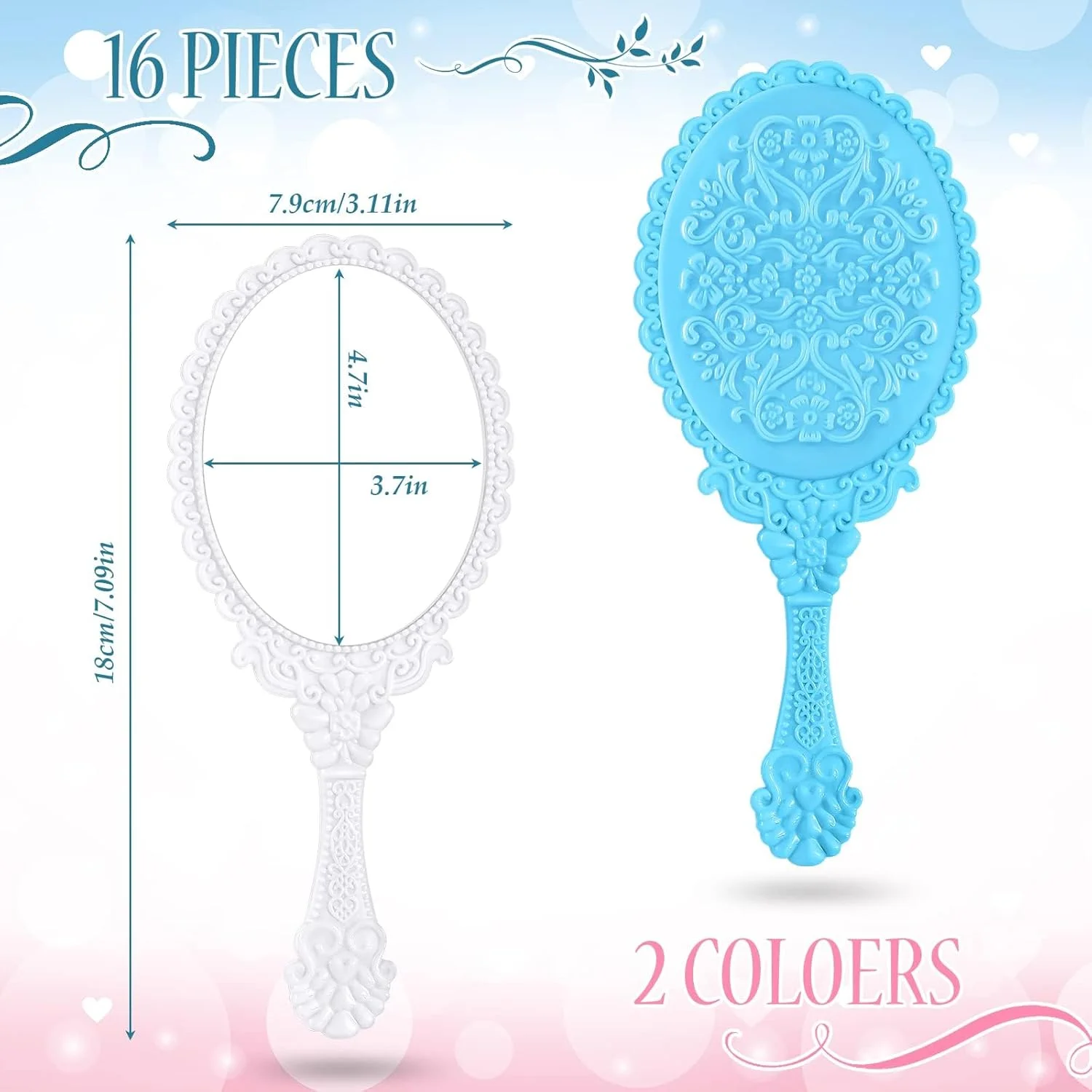 آینه دستی رترو MAKINGTEC، 16 عدد آینه آرایشی بیضی شکل تزئینی با دسته، مناسب برای مسافرت دخترانه (مشکی، سفید، آبی، صورتی) آینه دستی رترو MAKINGTEC، 16 عدد آینه آرایشی بیضی شکل تزئینی با دسته، مناسب برای مسافرت دخترانه (مشکی، سفید، آبی، صورتی)