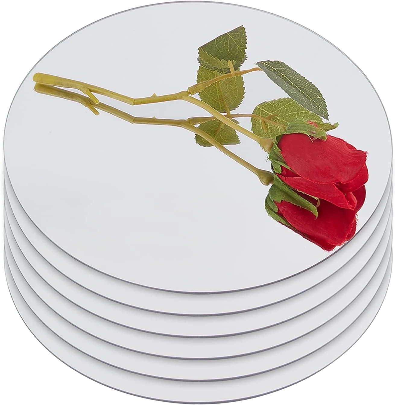 الی‌کرافت 6 عدد صفحه آینه‌ای گرد 20 سانتی‌متری - سینی شیشه‌ای 4 میلی‌متری، کاشی‌های دایره‌ای، استیکرهای دیواری برای تزیین میز، دکوراسیون منزل