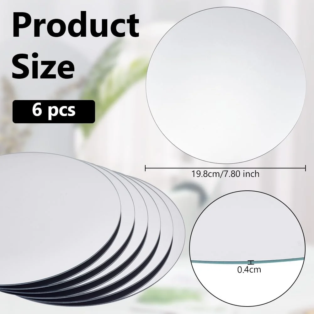 الی‌کرافت 6 عدد صفحه آینه‌ای گرد 20 سانتی‌متری - سینی شیشه‌ای 4 میلی‌متری، کاشی‌های دایره‌ای، استیکرهای دیواری برای تزیین میز، دکوراسیون منزل