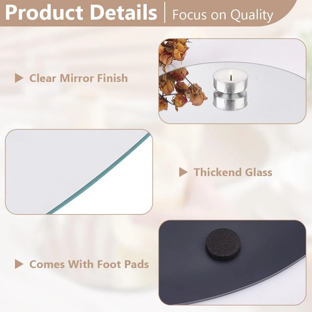 الی‌کرافت 6 عدد صفحه آینه‌ای گرد 20 سانتی‌متری - سینی شیشه‌ای 4 میلی‌متری، کاشی‌های دایره‌ای، استیکرهای دیواری برای تزیین میز، دکوراسیون منزل