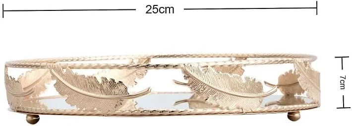 سینی سرو گرد دکور خانه، سینی آینه ای طلایی، مناسب برای سرو، آرایش، میز آرایش، عطر، تزئینی، آینه و سینی جواهرات برای حمام و اتاق نشیمن.