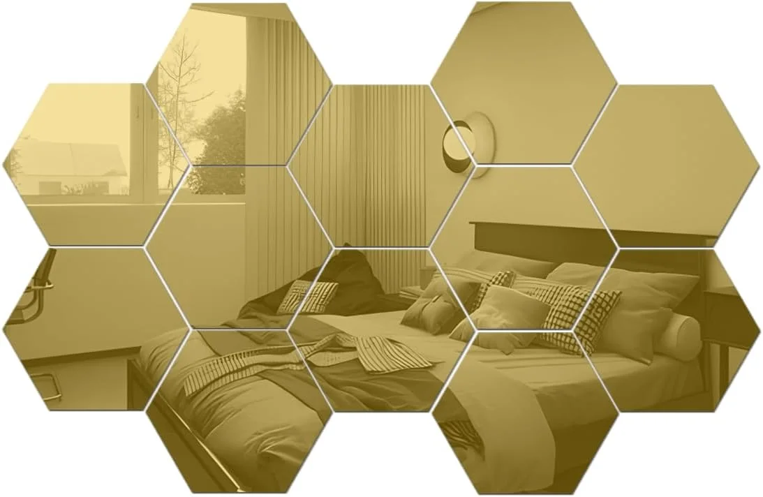 برچسب های دیواری آینه ای لولا مانکو، 12 عدد آینه شش ضلعی هنری DIY تزئینی منزل ورق آکریلیک شش ضلعی پلاستیکی اتاق نشیمن اتاق خواب مبل پس زمینه تلویزیون دکوراسیون (طلایی)