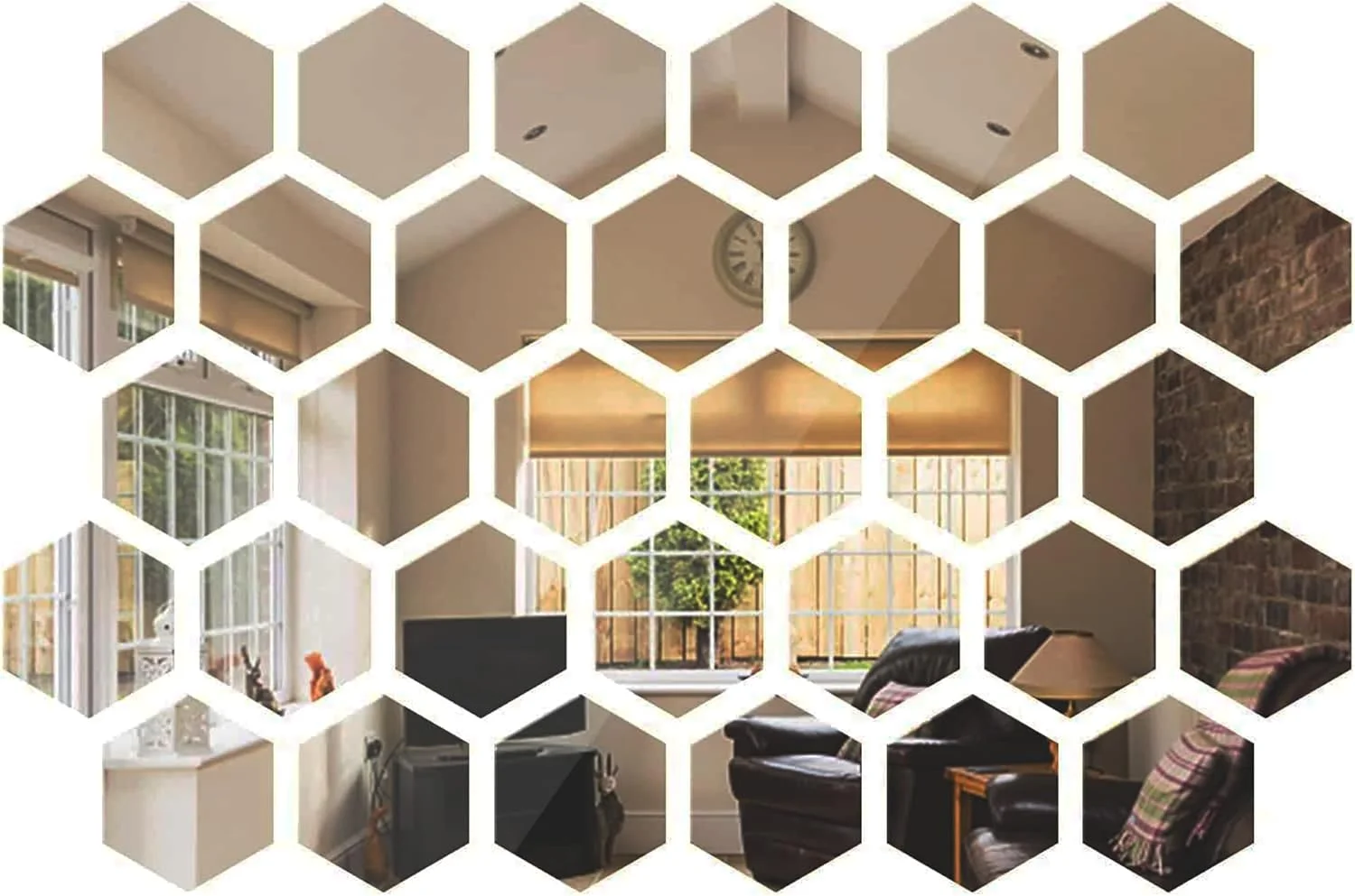 برچسب های آینه ای اکریلیک جداشدنی 24 تکه Sulfar | برچسب های آینه ای تزئینی طرح لانه زنبوری برای اتاق نشیمن و اتاق خواب | 6 x 7.1 x 3.5 اینچ | بسته 24 عددی