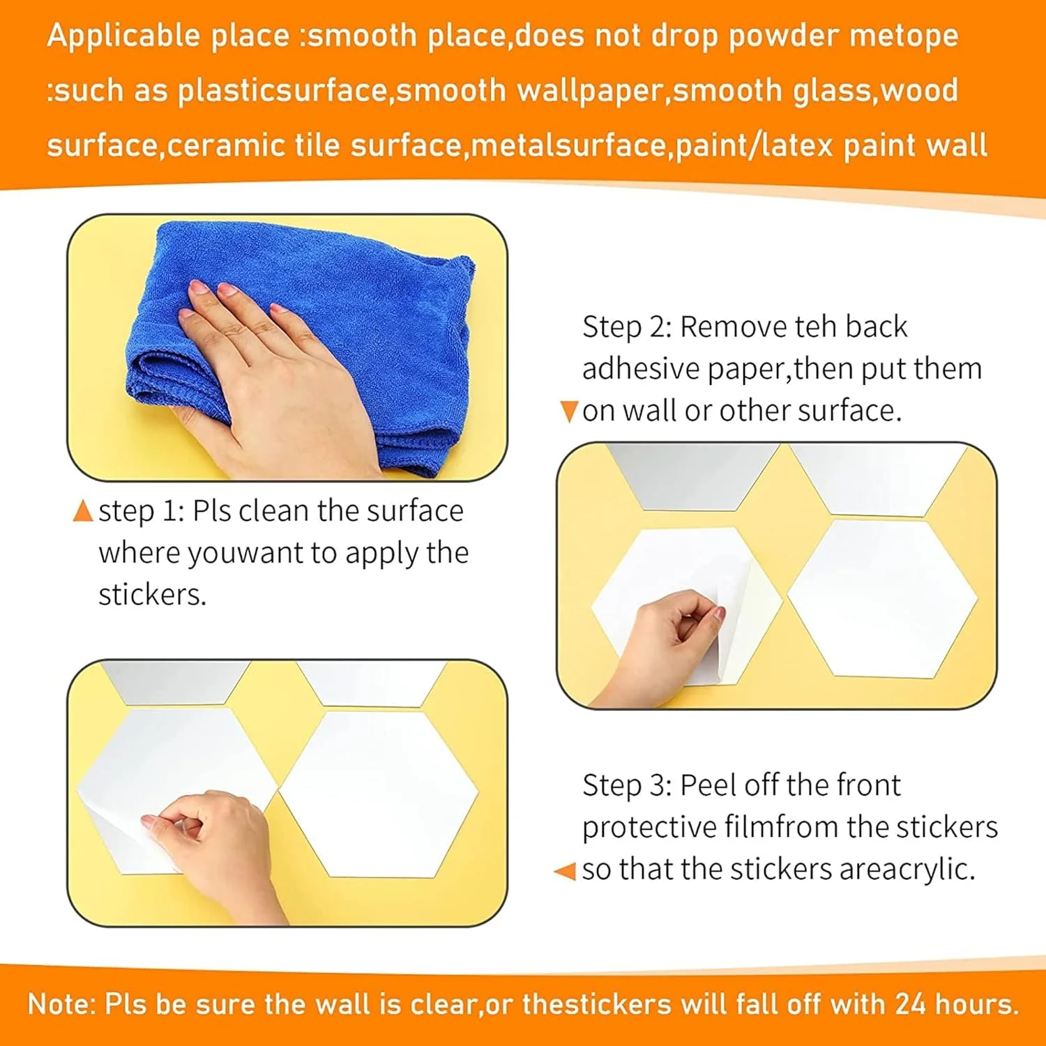 برچسب های آینه ای اکریلیک جداشدنی 24 تکه Sulfar | برچسب های آینه ای تزئینی طرح لانه زنبوری برای اتاق نشیمن و اتاق خواب | 6 x 7.1 x 3.5 اینچ | بسته 24 عددی