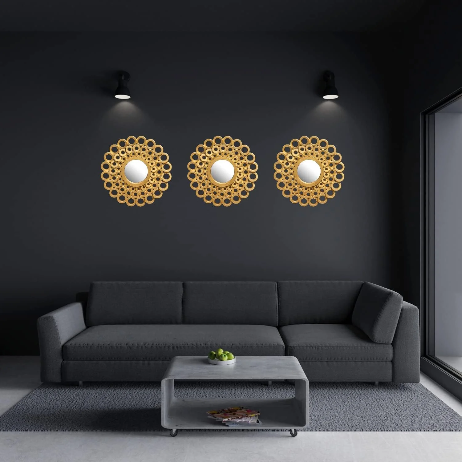 ست سه تایی آینه های تزئینی دیواری با قطر 25 سانتیمتر، مناسب اتاق نشیمن، دکوراسیون منزل و اتاق خواب، آینه های گرد آویز - طلایی ست سه تایی آینه های تزئینی دیواری با قطر 25 سانتیمتر، مناسب اتاق نشیمن، دکوراسیون منزل و اتاق خواب، آینه های گرد آویز - طلایی