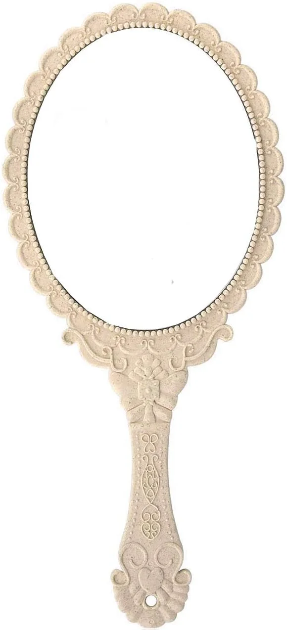 آینه دستی طرح قدیمی، آینه با دسته، آینه آرایشی دستی قابل حمل، آینه های تزئینی شخصی (بژ)