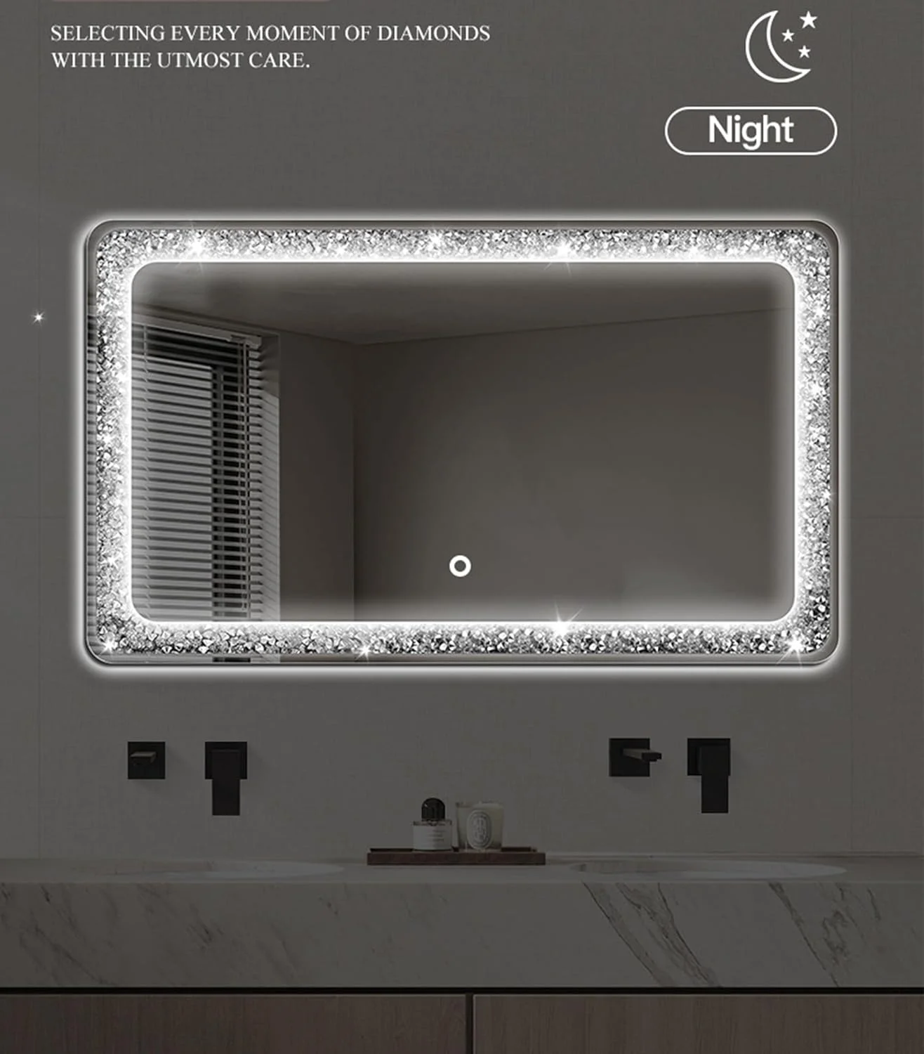 آینه حمام ال ای دی VPHOME، مستطیل گرد، مناسب دیوار، آینه تزئینی الماس کریستالی برای حمام، اتاق نشیمن، ورودی (نقره ای، 75x120 سانتی متر)