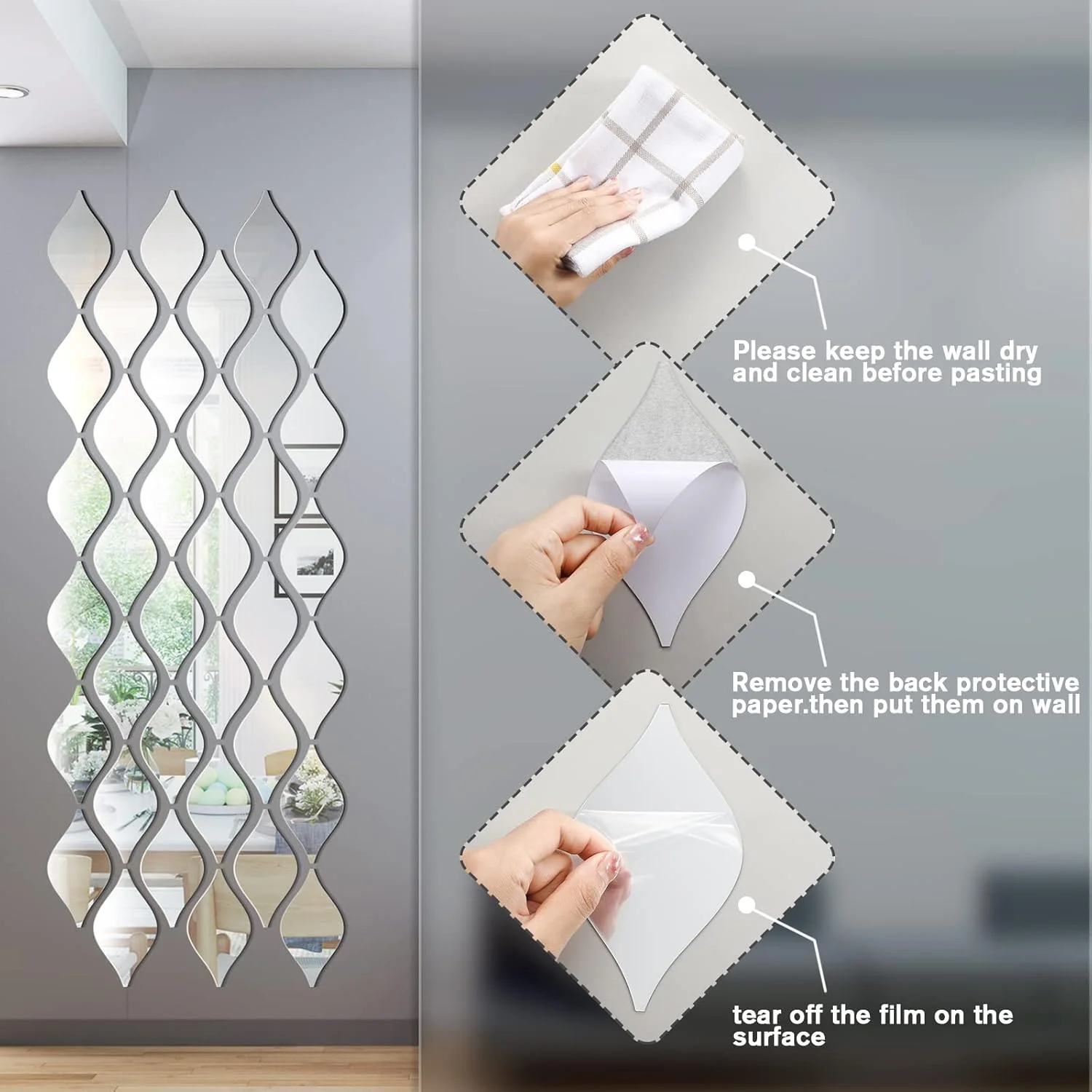 استیکرهای دیواری آینه ای ویسات، 30 عدد، دکوراسیون آکریلیک سه بعدی طرح قطره اشک، استیکرهای آینه ای تزئینی قابل جابجایی، مناسب برای دکوراسیون منزل، اتاق نشیمن، حمام، دفتر کار، خوابگاه، 15x8.5 سانتی متر (نقره ای) استیکرهای دیواری آینه ای ویسات، 30 عدد، دکوراسیون آکریلیک سه بعدی طرح قطره اشک، استیکرهای آینه ای تزئینی قابل جابجایی، مناسب برای دکوراسیون منزل، اتاق نشیمن، حمام، دفتر کار، خوابگاه، 15x8.5 سانتی متر (نقره ای)