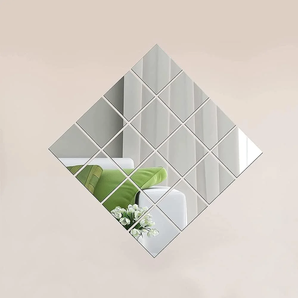بسته 16 عددی آینه خود چسب، کاشی آینه 15x15 سانتی متر، ورق های آینه پلاستیکی انعطاف پذیر، آینه اکریلیک 0.2 میلی متر ضخیم، آینه کوچک بدون قاب برای دکوراسیون منزل