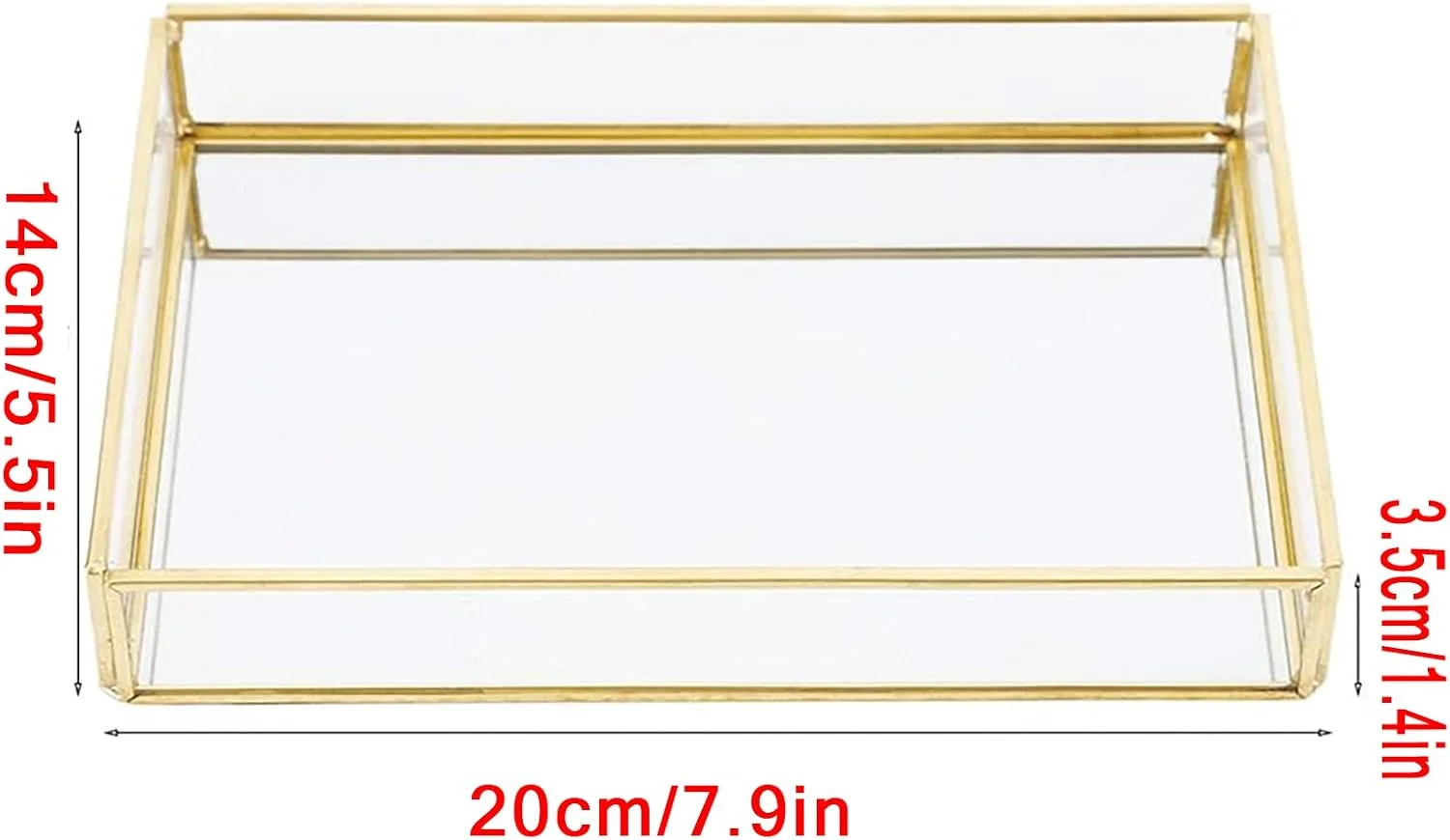 سینی شیشه ای فلزی Wuuooei، سینی طلایی، سازمان دهنده جواهرات، سینی آینه ای تزئینی، 20*14*3.5 سانتی متر سینی شیشه ای فلزی Wuuooei، سینی طلایی، سازمان دهنده جواهرات، سینی آینه ای تزئینی، 20*14*3.5 سانتی متر