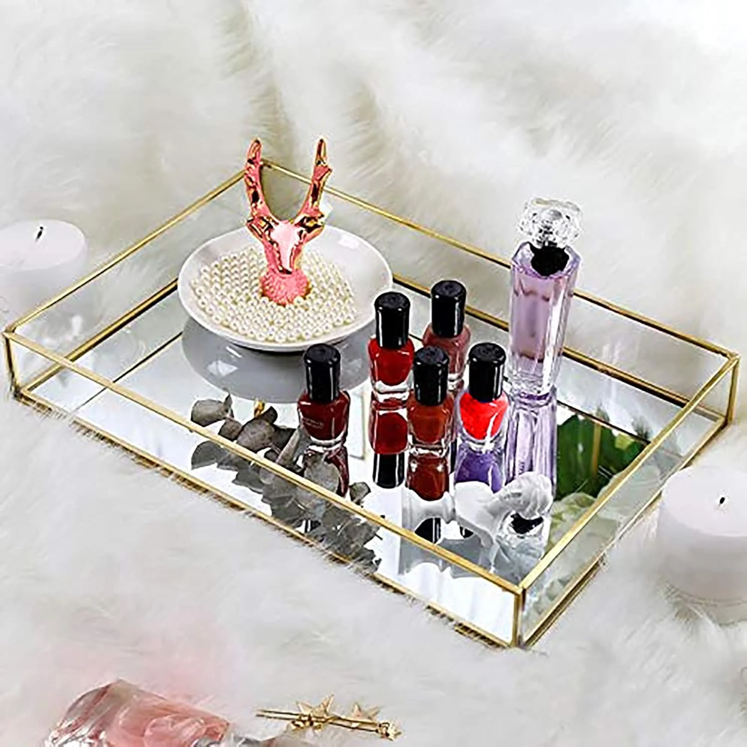 سینی شیشه ای فلزی Wuuooei، سینی طلایی، سازمان دهنده جواهرات، سینی آینه ای تزئینی، 20*14*3.5 سانتی متر سینی شیشه ای فلزی Wuuooei، سینی طلایی، سازمان دهنده جواهرات، سینی آینه ای تزئینی، 20*14*3.5 سانتی متر