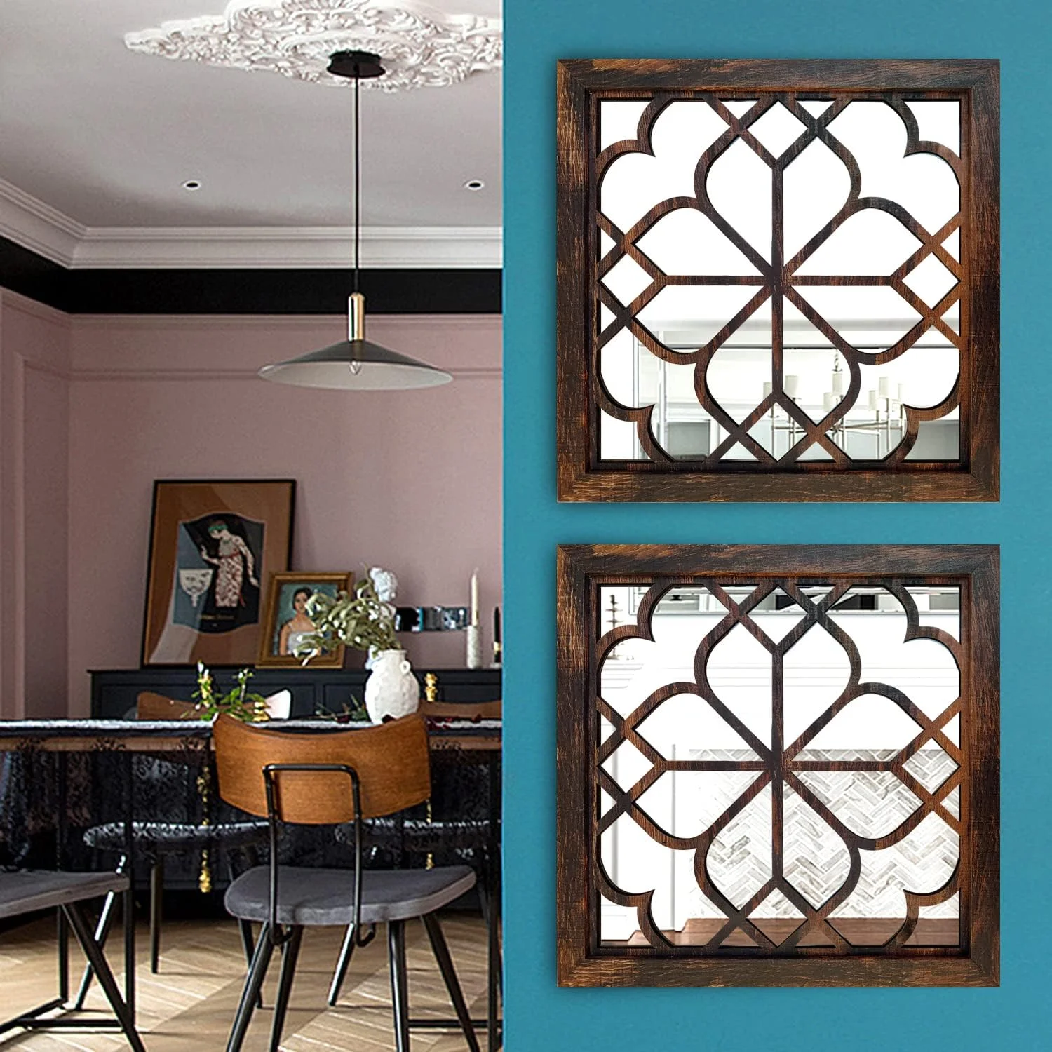 آینه دیواری مربعی Wocred، آینه دکوری روستایی و جذاب، آینه ورودی رنگ کاراملی برای بازسازی حمام، اتاق خواب، اتاق نشیمن و موارد دیگر (30x30 سانتی متر)