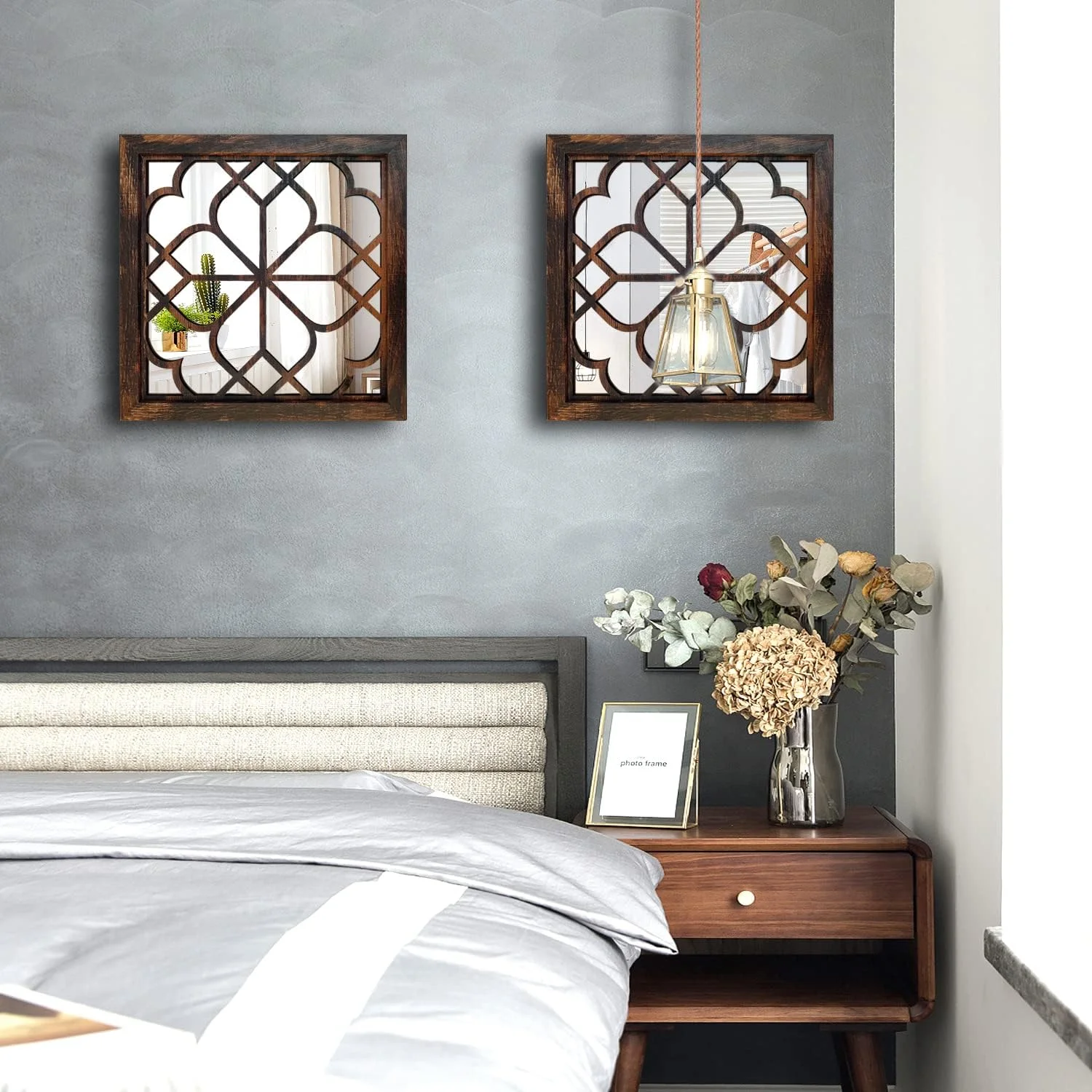 آینه دیواری مربعی Wocred، آینه دکوری روستایی و جذاب، آینه ورودی رنگ کاراملی برای بازسازی حمام، اتاق خواب، اتاق نشیمن و موارد دیگر (30x30 سانتی متر)