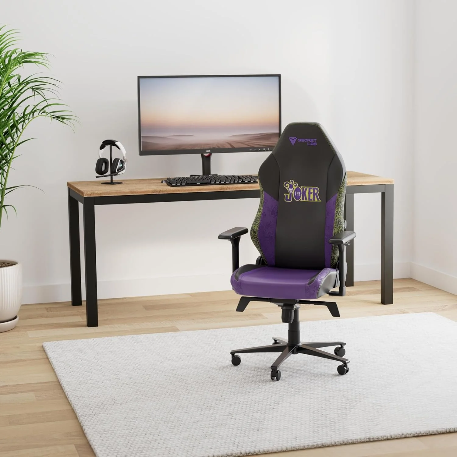 صندلی گیمینگ تایتان ایوو جوکر - تکیه‌گاهی - صندلی کامپیوتر ارگونومیک و راحت با دسته‌های 4D - بالشتک سر مغناطیسی و پشتیبانی کمری 4 طرفه - مشکی/بنفش - چرم مصنوعی