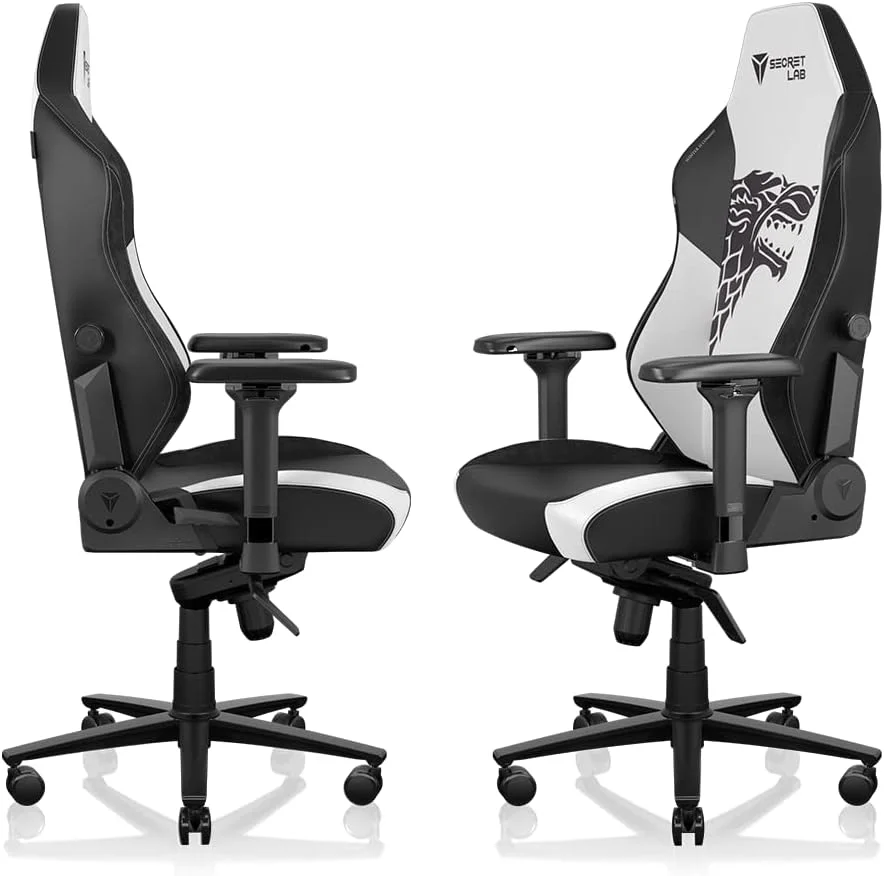 صندلی گیمینگ تایتان ایوو هاوس استارک - تکیه گاه دار - صندلی کامپیوتر ارگونومیک و راحت با دسته های 4D - بالشتک سر مغناطیسی و پشتیبانی کمری - کوچک - مشکی/سفید - چرم مصنوعی