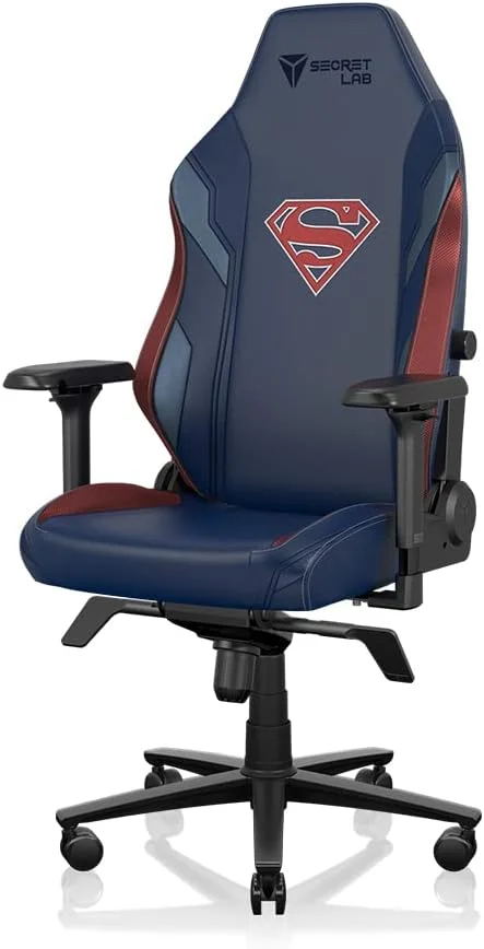 صندلی گیمینگ تایتان ایوو سوپرمن Secretlab - تکیه‌گاهی - صندلی کامپیوتر ارگونومیک و راحت با دسته‌های 4D - بالشتک سر مغناطیسی و پشتیبانی کمری 4 جهته - کوچک - آبی/قرمز - چرم مصنوعی