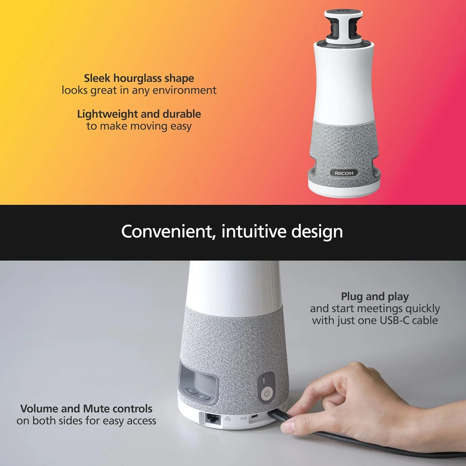 دوربین کنفرانس 360 درجه RICOH Meeting - مجهز به هوش مصنوعی - تمرکز بر سخنران فعال - اتصال آسان - دارای تاییدیه Zoom - سازگار با Microsoft Teams، Google Meet، Cisco Webex دوربین کنفرانس 360 درجه RICOH Meeting - مجهز به هوش مصنوعی - تمرکز بر سخنران فعال - اتصال آسان - دارای تاییدیه Zoom - سازگار با Microsoft Teams، Google Meet، Cisco Webex