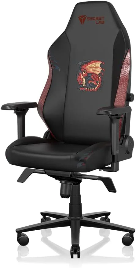 صندلی گیمینگ تایتان ایوو مانستر هانتر Secretlab - تکیه گاه دار - صندلی کامپیوتر ارگونومیک و راحت با دسته های 4D - بالشتک سر مغناطیسی و پشتیبانی کمری 4 طرفه - مشکی/قرمز - چرم مصنوعی