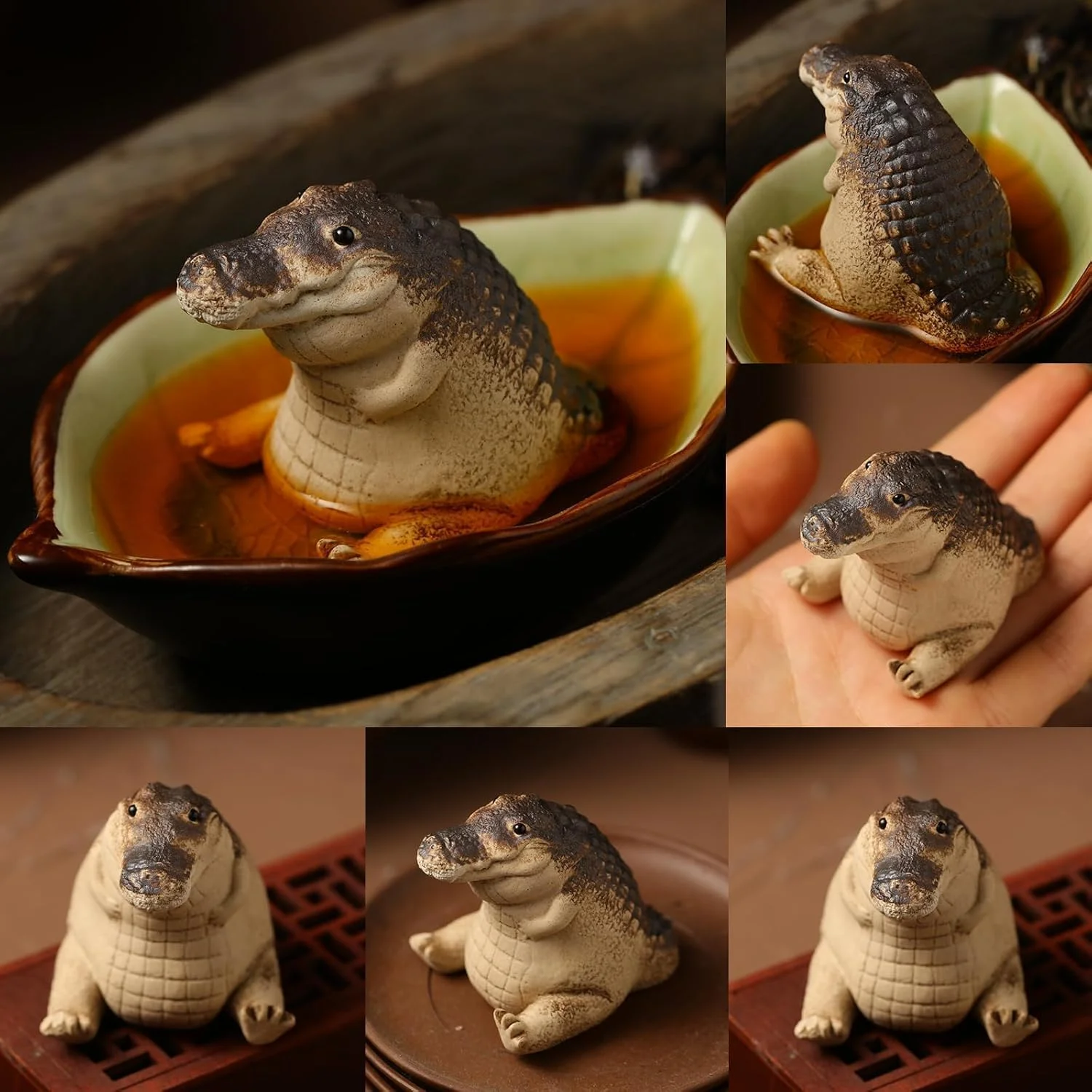 مجسمه بچه تمساح، فیگور تمساح رزینی، مجسمه حیوانات بامزه برای دکوراسیون باغ داخلی و خارجی، مینیاتور تمساح رنگ شده با دست مقاوم در برابر اشعه ماوراء بنفش برای هدیه خانه و دکور حیاط (6 سانتی متر)