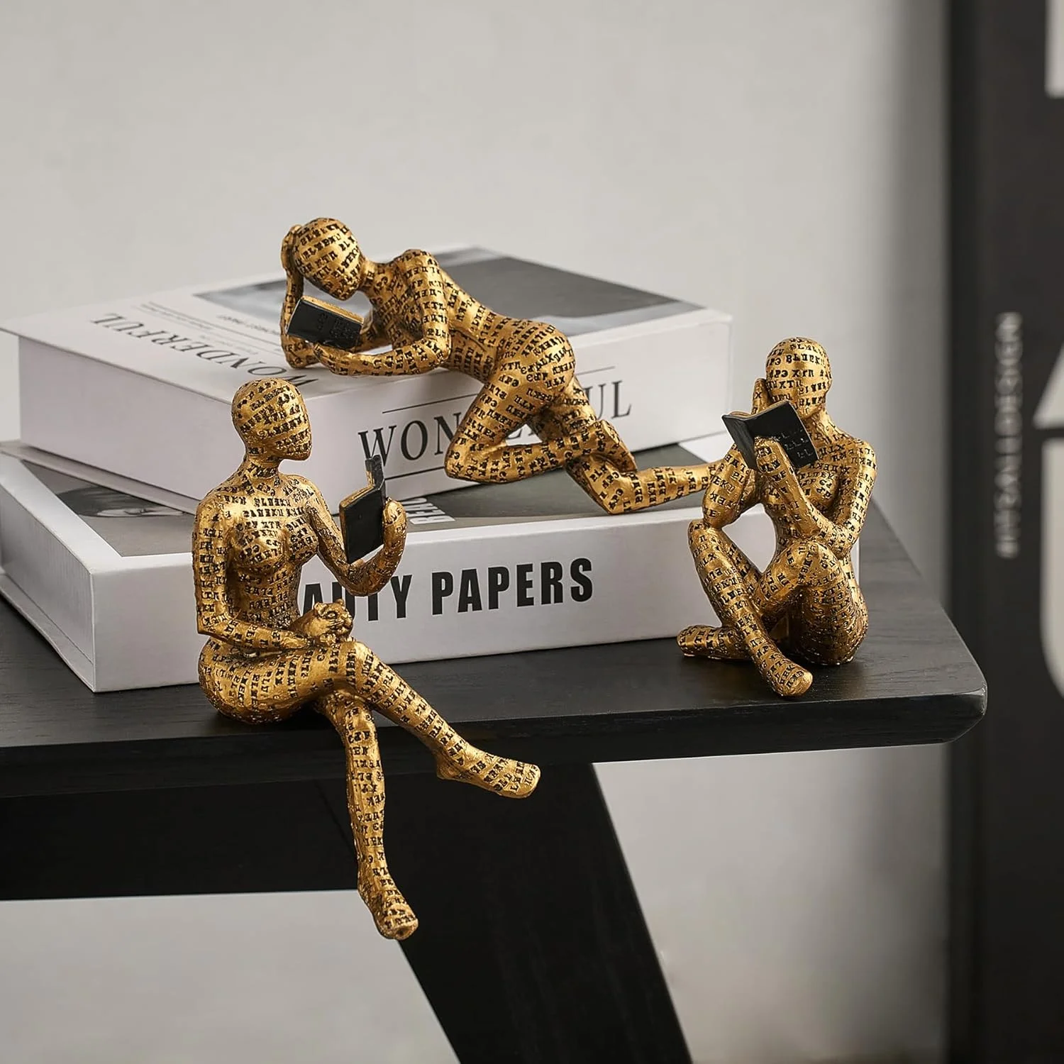 مجسمه های متفکر طلایی 3 تکه، دکوریجات منزل، تندیس زنان در حال مطالعه، دکوراسیون اتاق نشیمن، مجسمه انتزاعی مدرن برای قفسه ها، میز قهوه، هدیه برای علاقه مندان به کتاب مجسمه های متفکر طلایی 3 تکه، دکوریجات منزل، تندیس زنان در حال مطالعه، دکوراسیون اتاق نشیمن، مجسمه انتزاعی مدرن برای قفسه ها، میز قهوه، هدیه برای علاقه مندان به کتاب