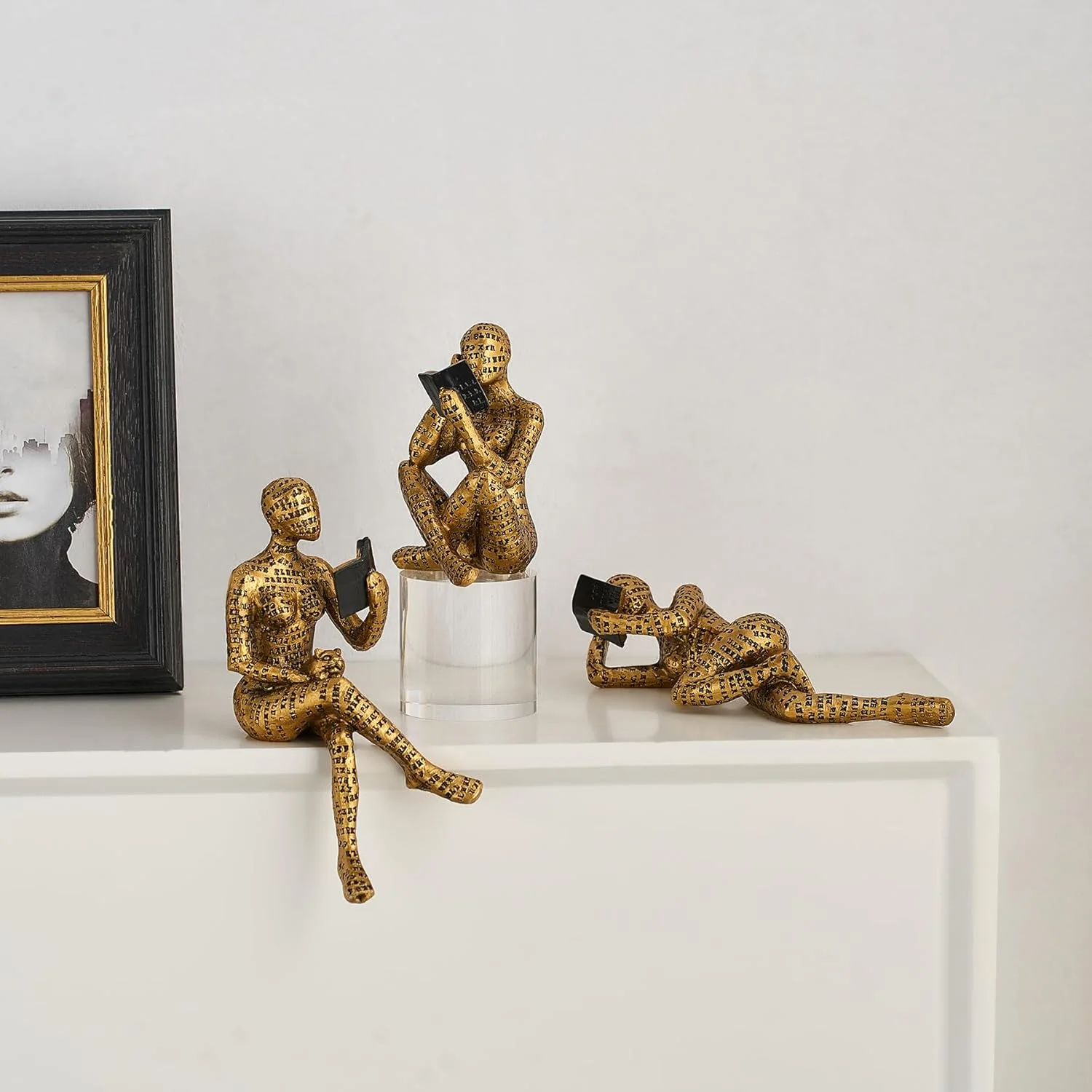 مجسمه های متفکر طلایی 3 تکه، دکوریجات منزل، تندیس زنان در حال مطالعه، دکوراسیون اتاق نشیمن، مجسمه انتزاعی مدرن برای قفسه ها، میز قهوه، هدیه برای علاقه مندان به کتاب مجسمه های متفکر طلایی 3 تکه، دکوریجات منزل، تندیس زنان در حال مطالعه، دکوراسیون اتاق نشیمن، مجسمه انتزاعی مدرن برای قفسه ها، میز قهوه، هدیه برای علاقه مندان به کتاب