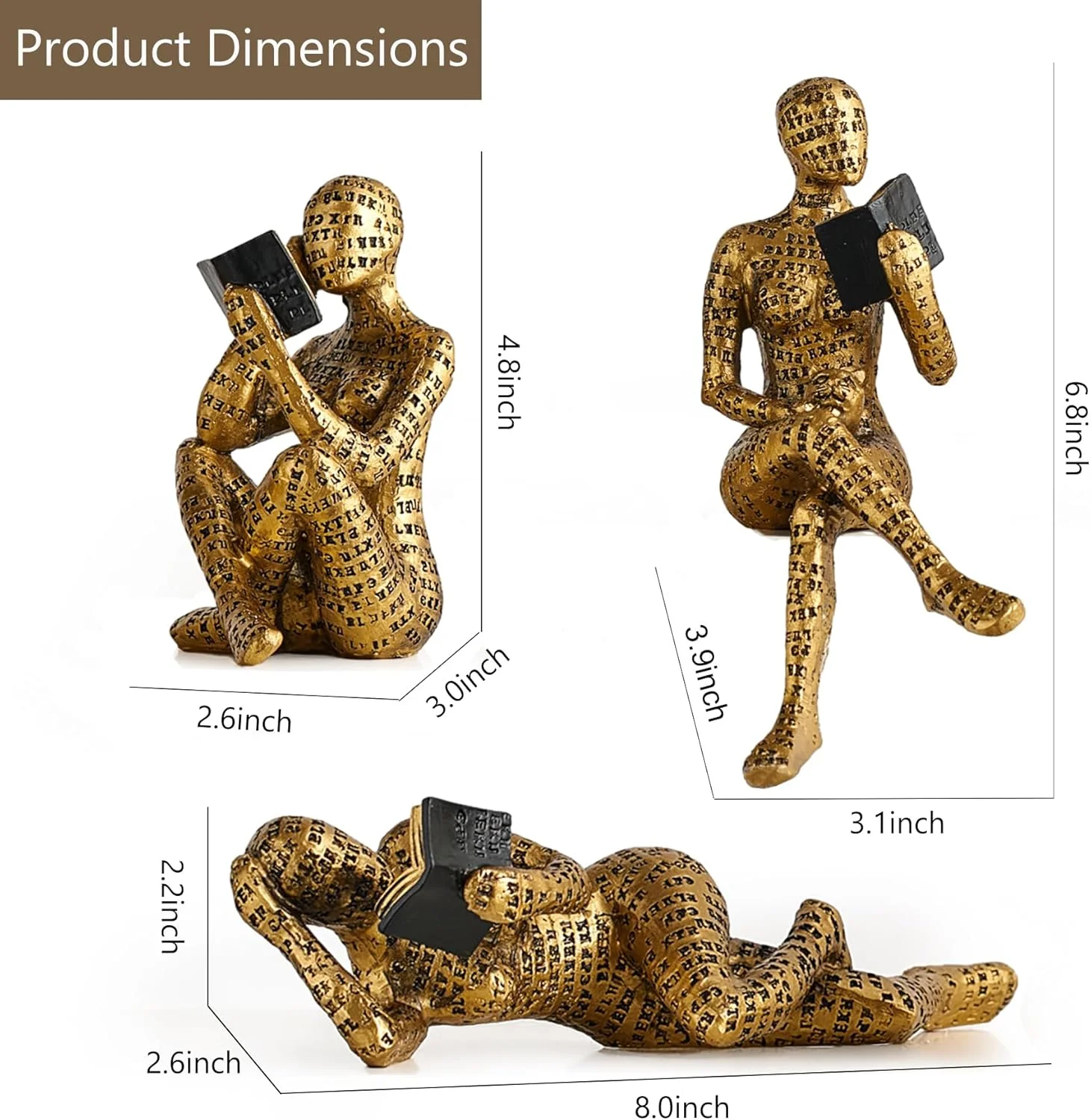 مجسمه های متفکر طلایی 3 تکه، دکوریجات منزل، تندیس زنان در حال مطالعه، دکوراسیون اتاق نشیمن، مجسمه انتزاعی مدرن برای قفسه ها، میز قهوه، هدیه برای علاقه مندان به کتاب مجسمه های متفکر طلایی 3 تکه، دکوریجات منزل، تندیس زنان در حال مطالعه، دکوراسیون اتاق نشیمن، مجسمه انتزاعی مدرن برای قفسه ها، میز قهوه، هدیه برای علاقه مندان به کتاب