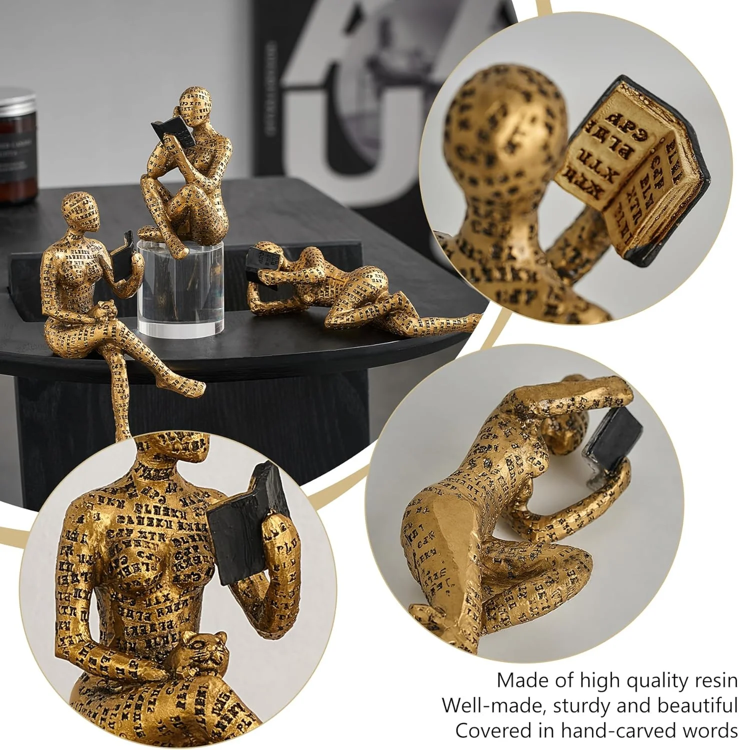 مجسمه های متفکر طلایی 3 تکه، دکوریجات منزل، تندیس زنان در حال مطالعه، دکوراسیون اتاق نشیمن، مجسمه انتزاعی مدرن برای قفسه ها، میز قهوه، هدیه برای علاقه مندان به کتاب مجسمه های متفکر طلایی 3 تکه، دکوریجات منزل، تندیس زنان در حال مطالعه، دکوراسیون اتاق نشیمن، مجسمه انتزاعی مدرن برای قفسه ها، میز قهوه، هدیه برای علاقه مندان به کتاب