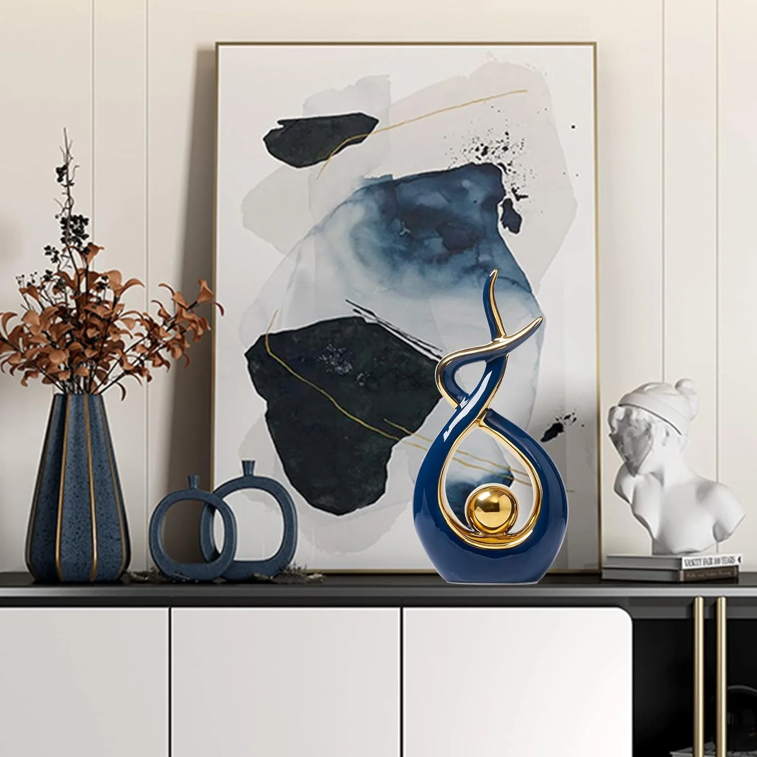 مجسمه سرامیکی هنری مدرن دکوراسیون منزل FJS، دکوری میز قهوه خوری، مجسمه تزئینی برای دکور اتاق نشیمن یا میز غذاخوری (آبی، بزرگ) مجسمه سرامیکی هنری مدرن دکوراسیون منزل FJS، دکوری میز قهوه خوری، مجسمه تزئینی برای دکور اتاق نشیمن یا میز غذاخوری (آبی، بزرگ)